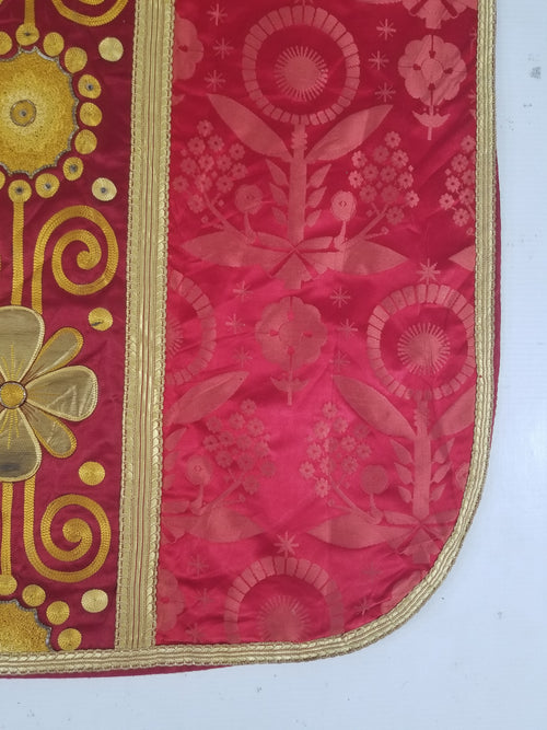 Antique French Silk Brocade Embroidered Chi Rho Motif Church Liturgical Vestment 121x108cm