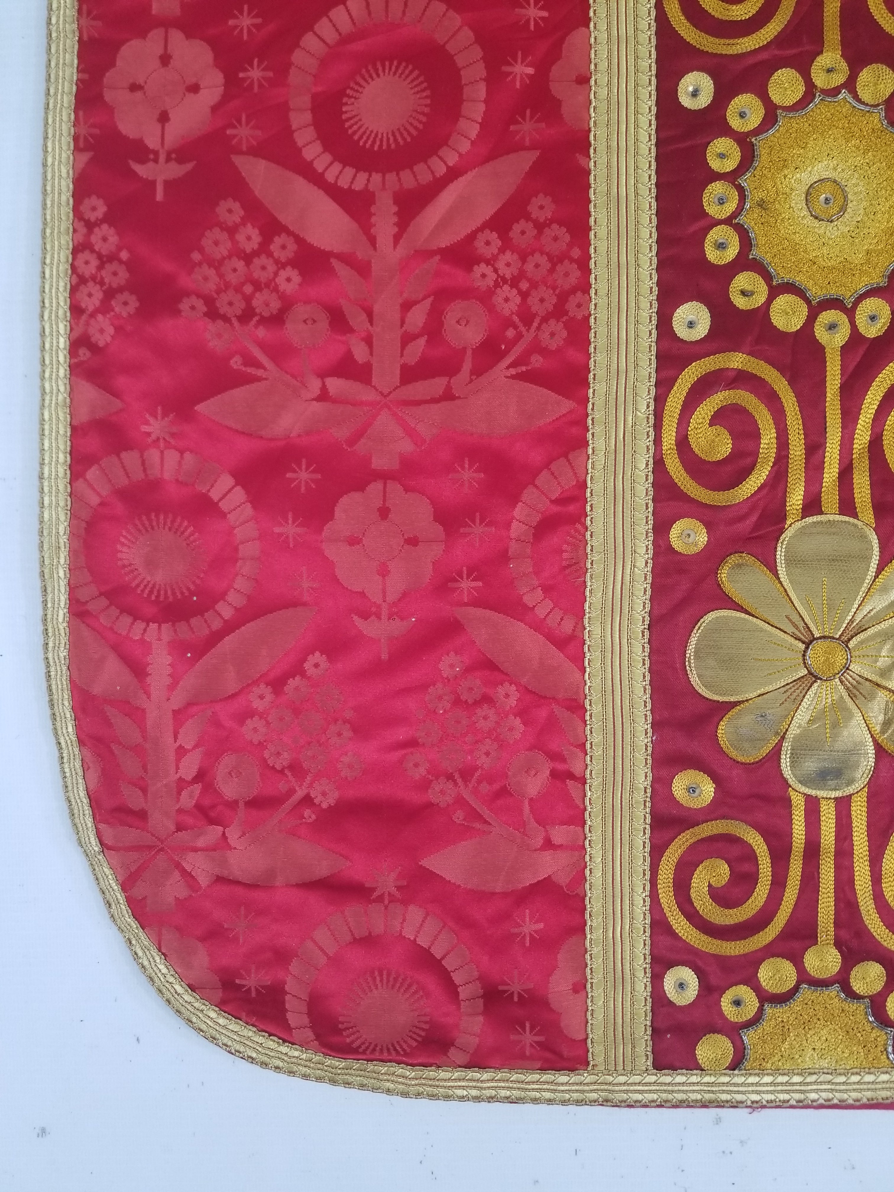 Antique French Silk Brocade Embroidered Chi Rho Motif Church Liturgical Vestment 121x108cm