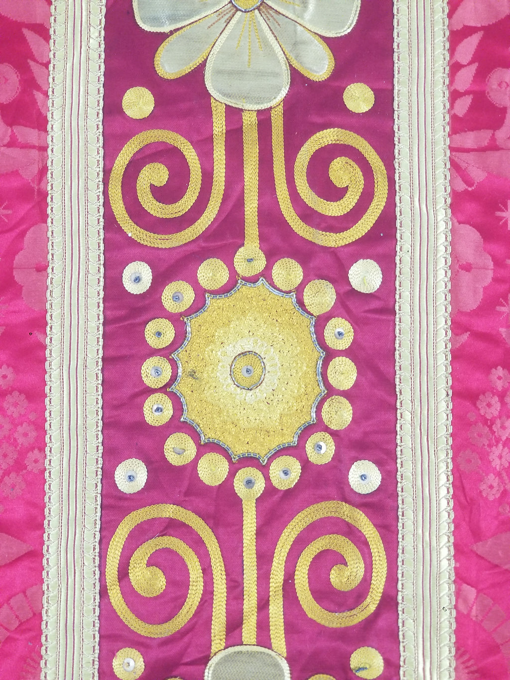 Antique French Silk Brocade Embroidered Chi Rho Motif Church Liturgical Vestment 121x108cm