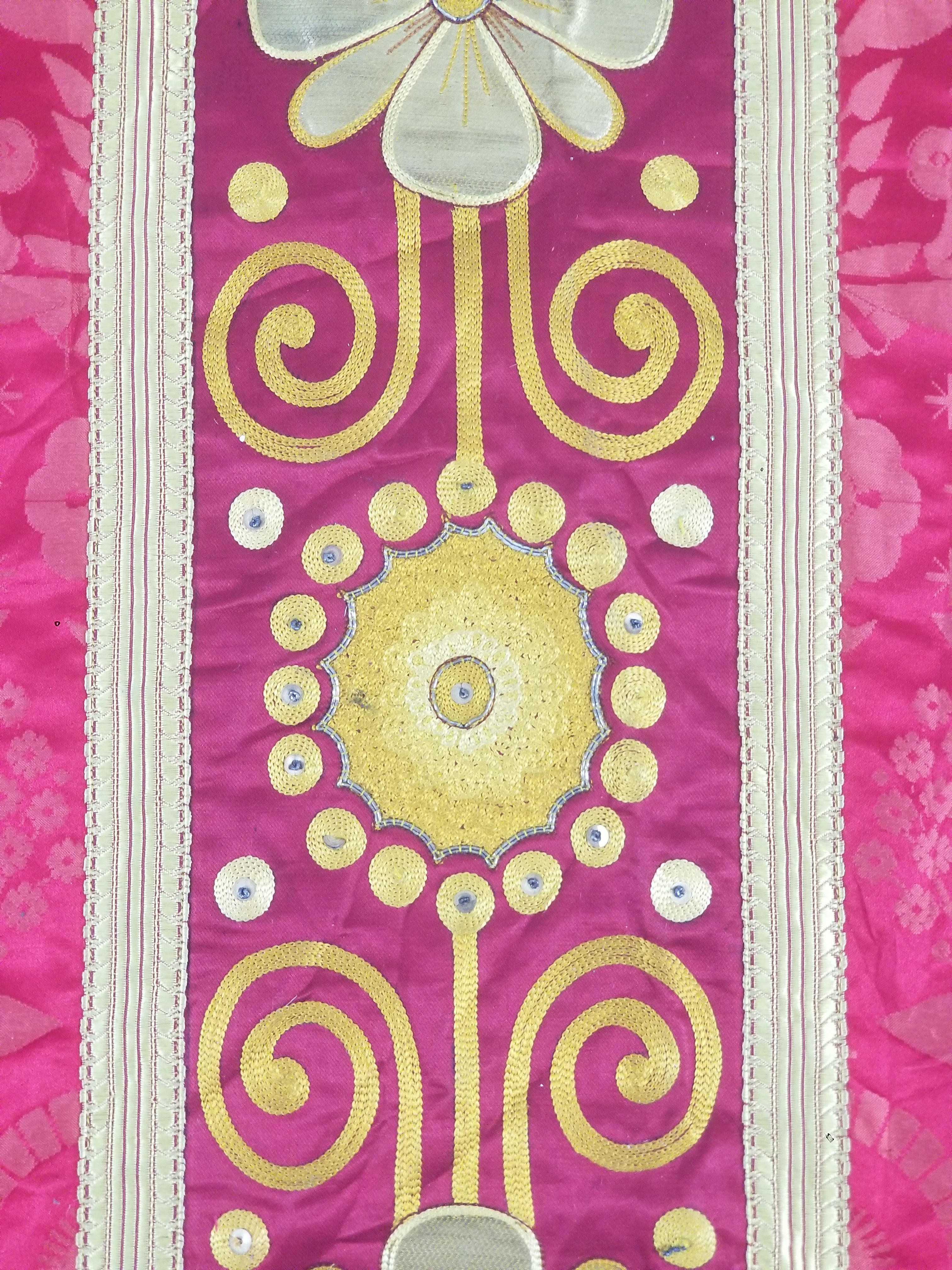 Antique French Silk Brocade Embroidered Chi Rho Motif Church Liturgical Vestment 121x108cm