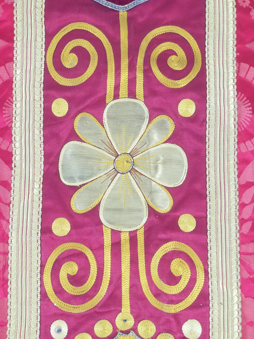 Antique French Silk Brocade Embroidered Chi Rho Motif Church Liturgical Vestment 121x108cm