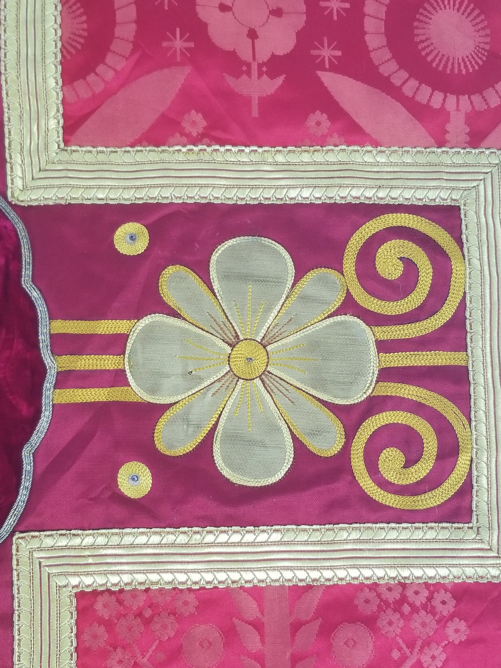 Antique French Silk Brocade Embroidered Chi Rho Motif Church Liturgical Vestment 121x108cm