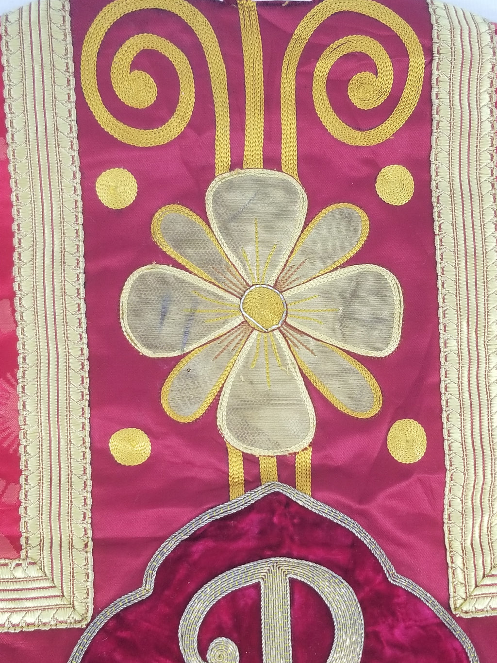 Antique French Silk Brocade Embroidered Chi Rho Motif Church Liturgical Vestment 121x108cm