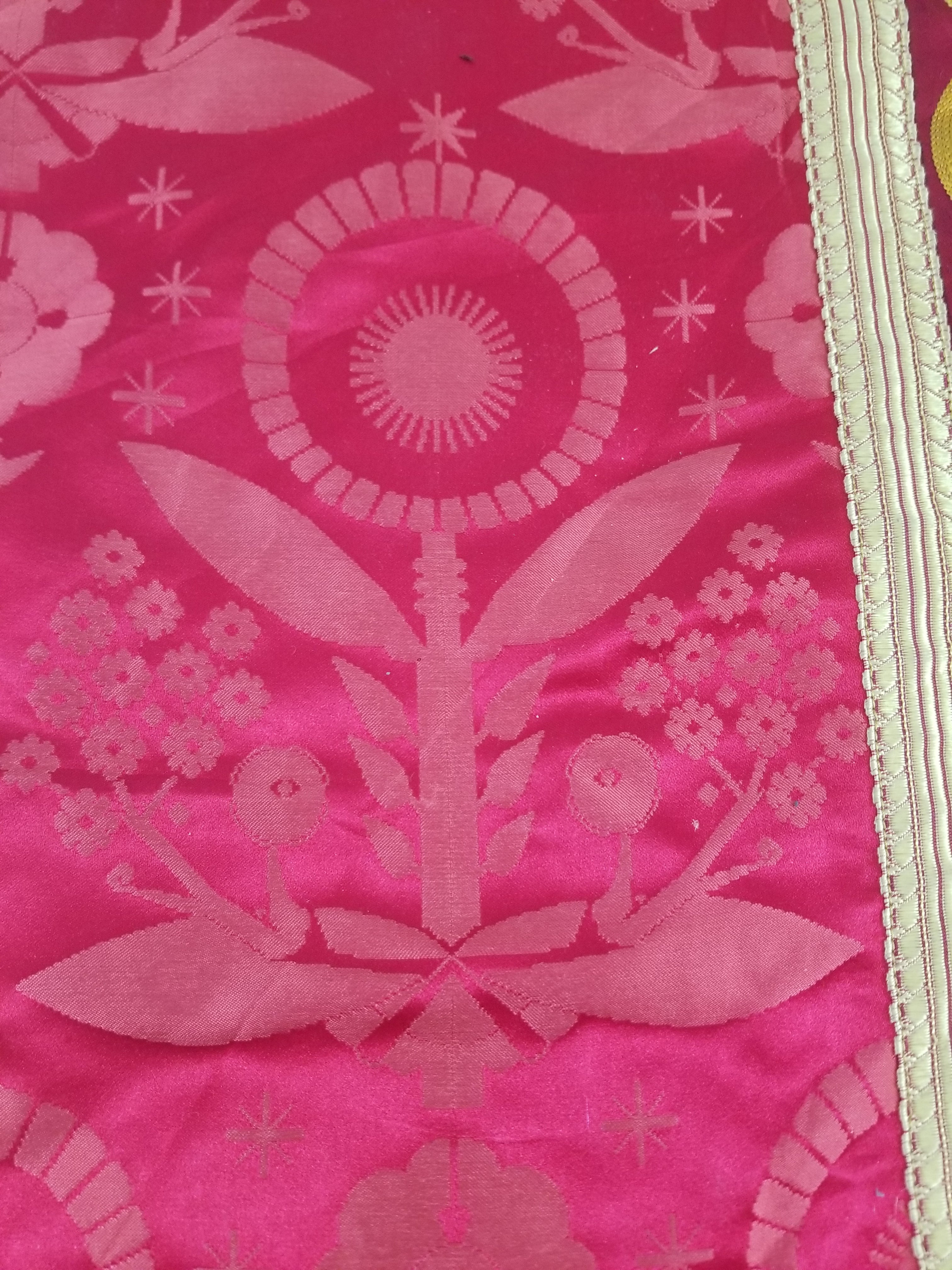 Antique French Silk Brocade Embroidered Chi Rho Motif Church Liturgical Vestment 121x108cm