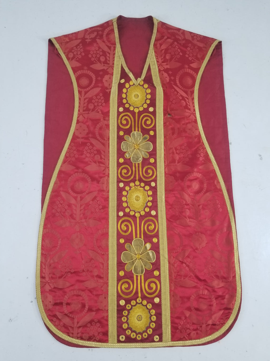 Antique French Silk Brocade Embroidered Chi Rho Motif Church Liturgical Vestment 121x108cm