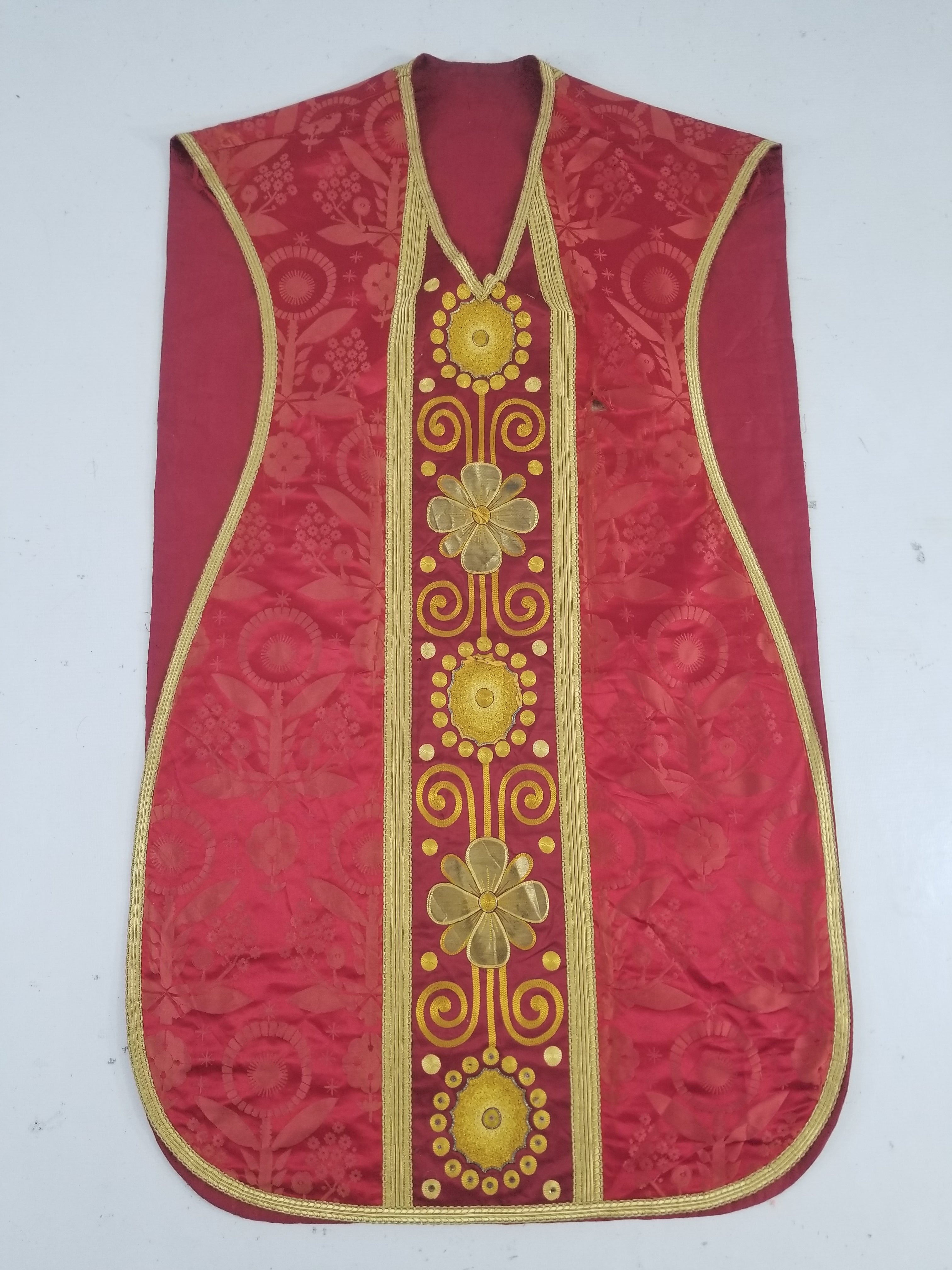 Antique French Silk Brocade Embroidered Chi Rho Motif Church Liturgical Vestment 121x108cm