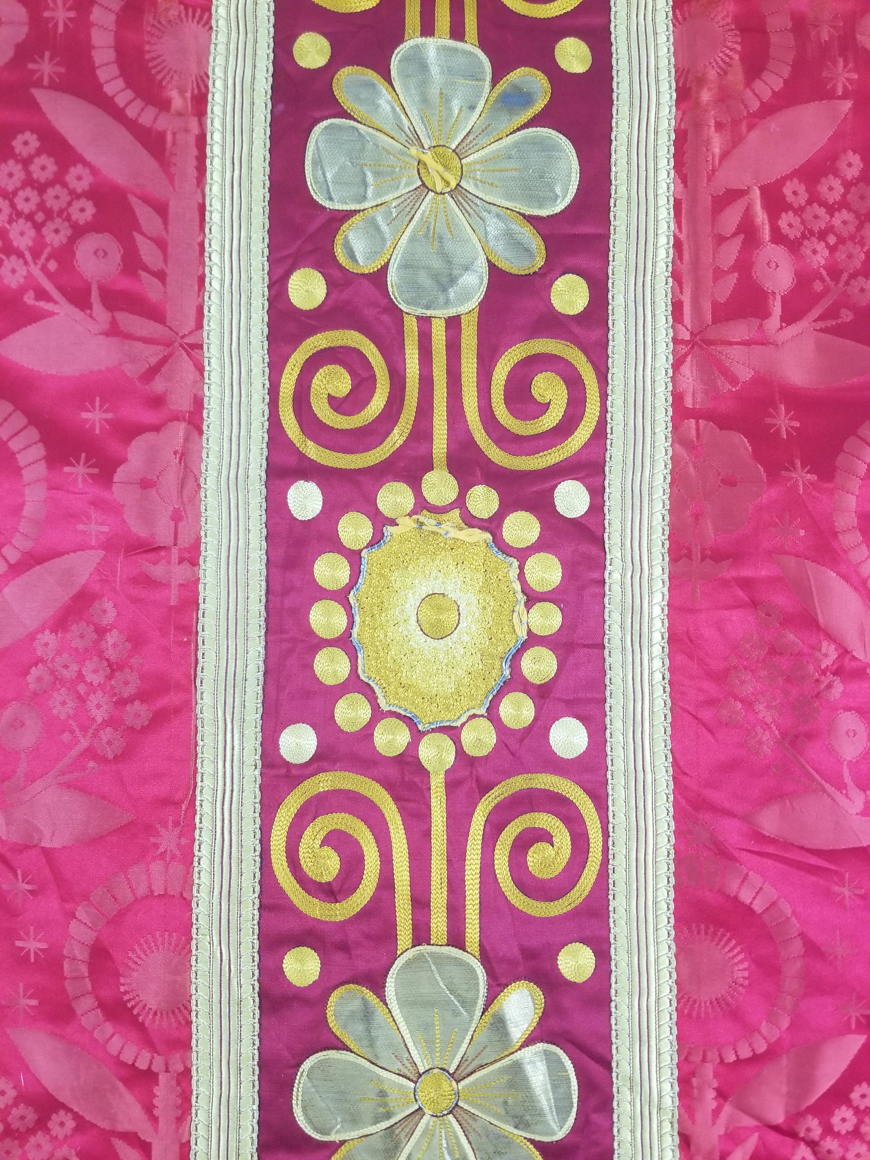 Antique French Silk Brocade Embroidered Chi Rho Motif Church Liturgical Vestment 121x108cm