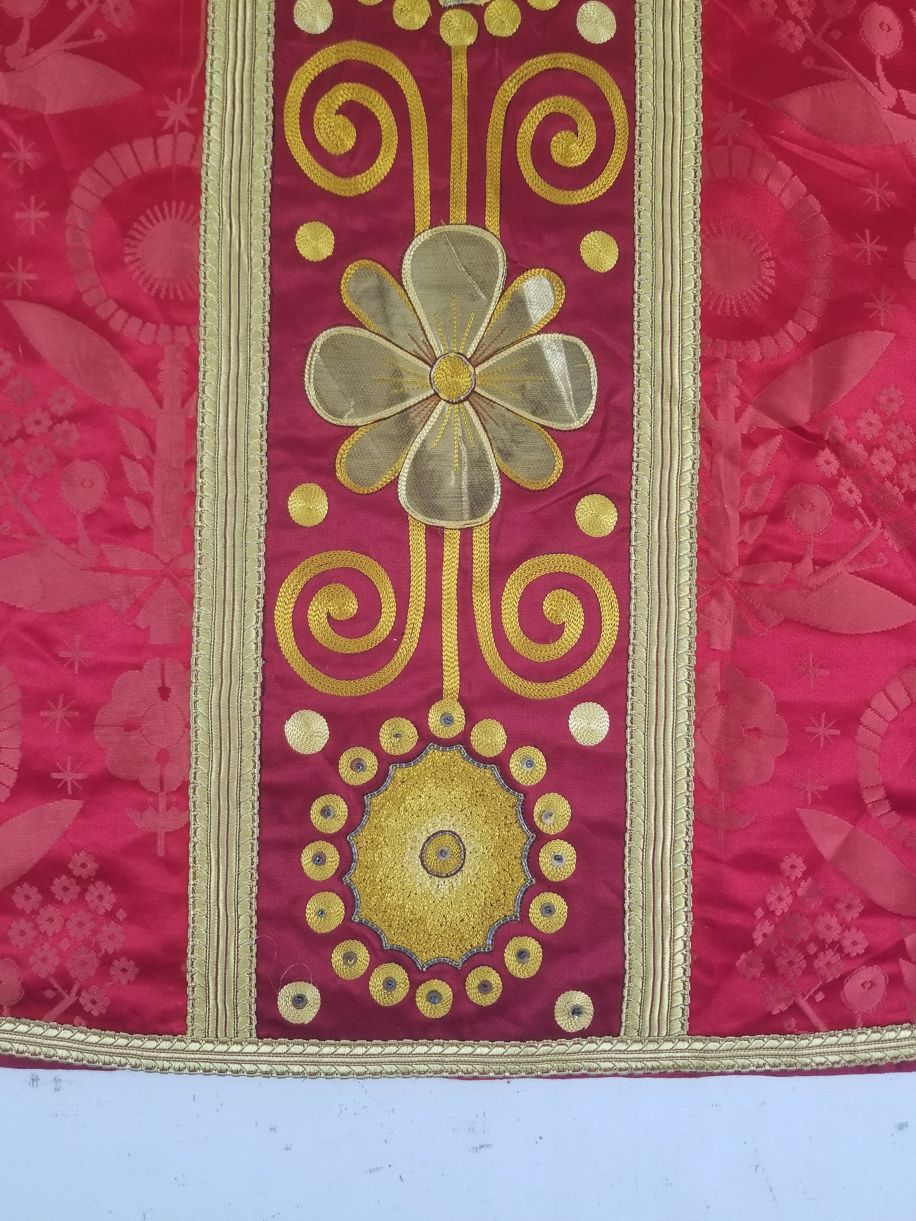 Antique French Silk Brocade Embroidered Chi Rho Motif Church Liturgical Vestment 121x108cm