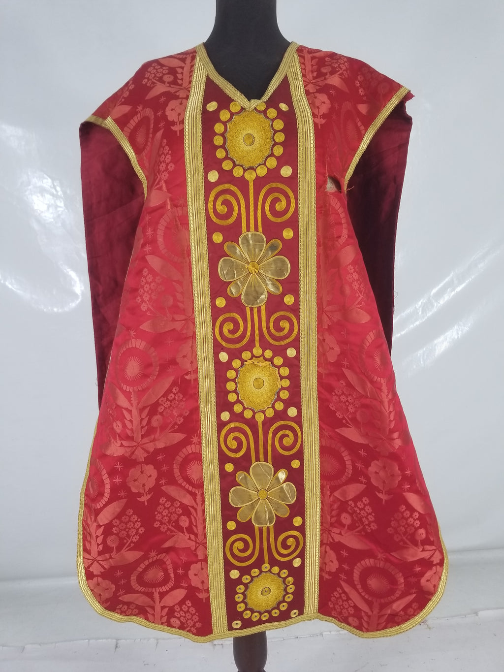 Antique French Silk Brocade Embroidered Chi Rho Motif Church Liturgical Vestment 121x108cm