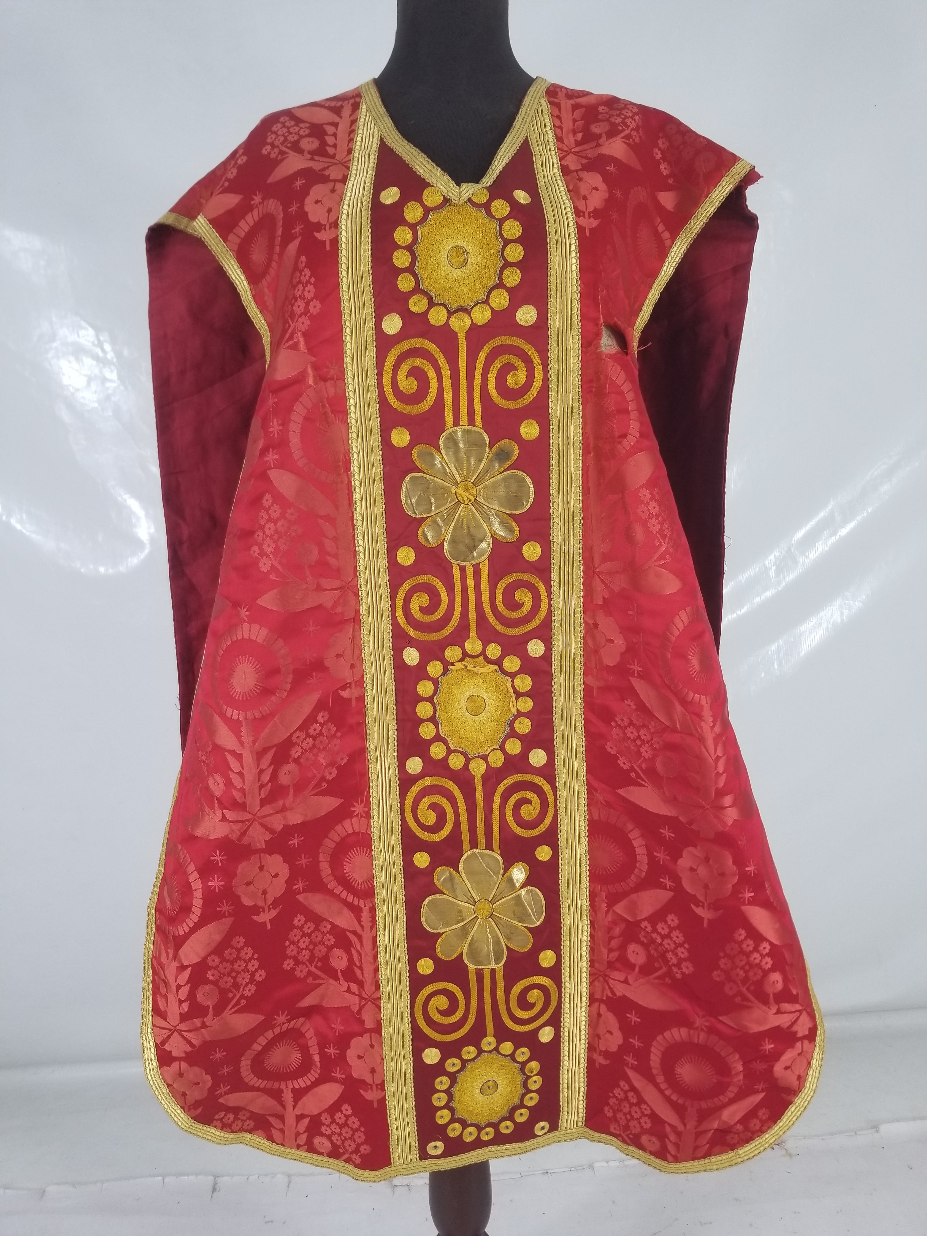 Antique French Silk Brocade Embroidered Chi Rho Motif Church Liturgical Vestment 121x108cm