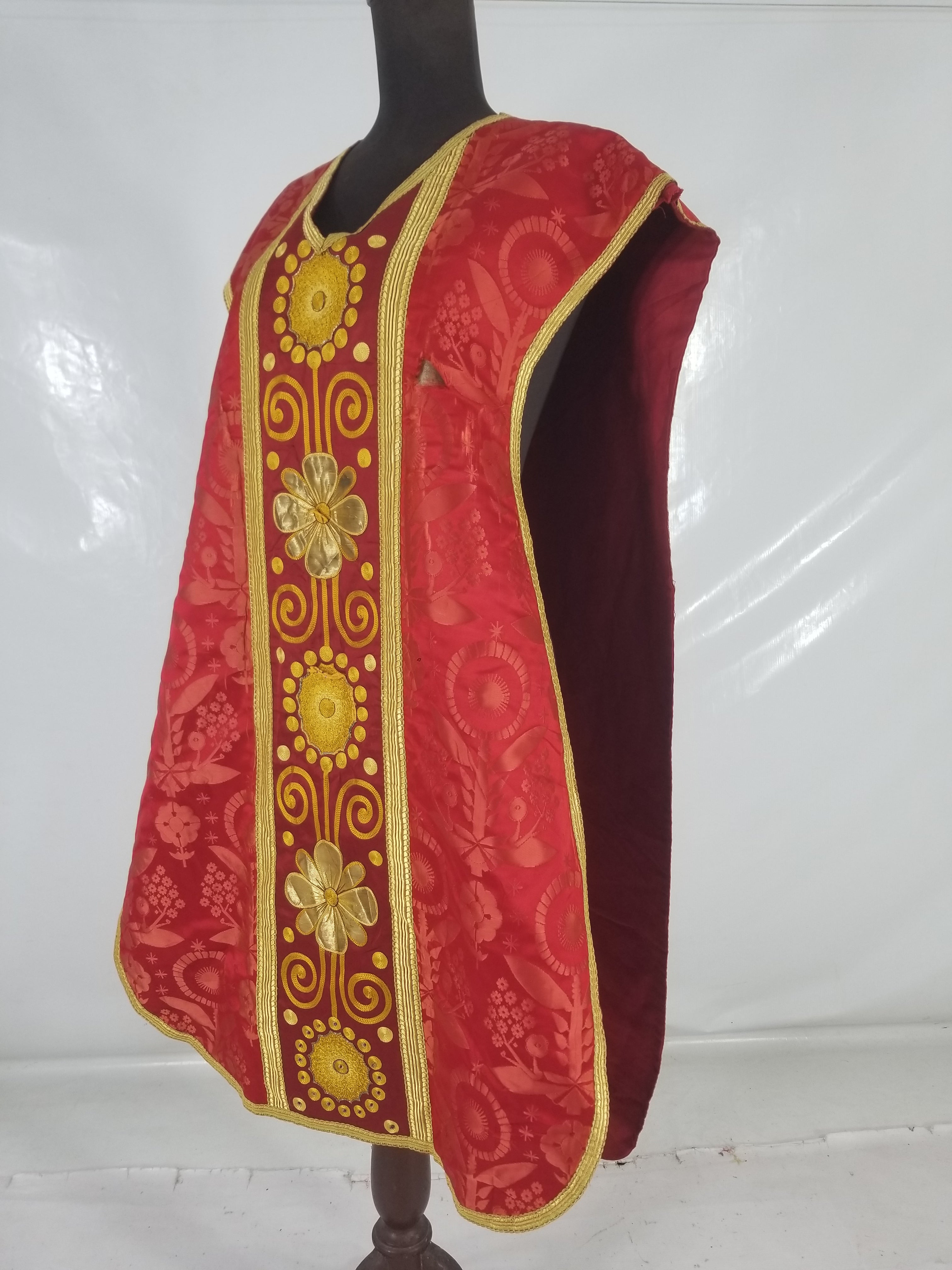 Antique French Silk Brocade Embroidered Chi Rho Motif Church Liturgical Vestment 121x108cm