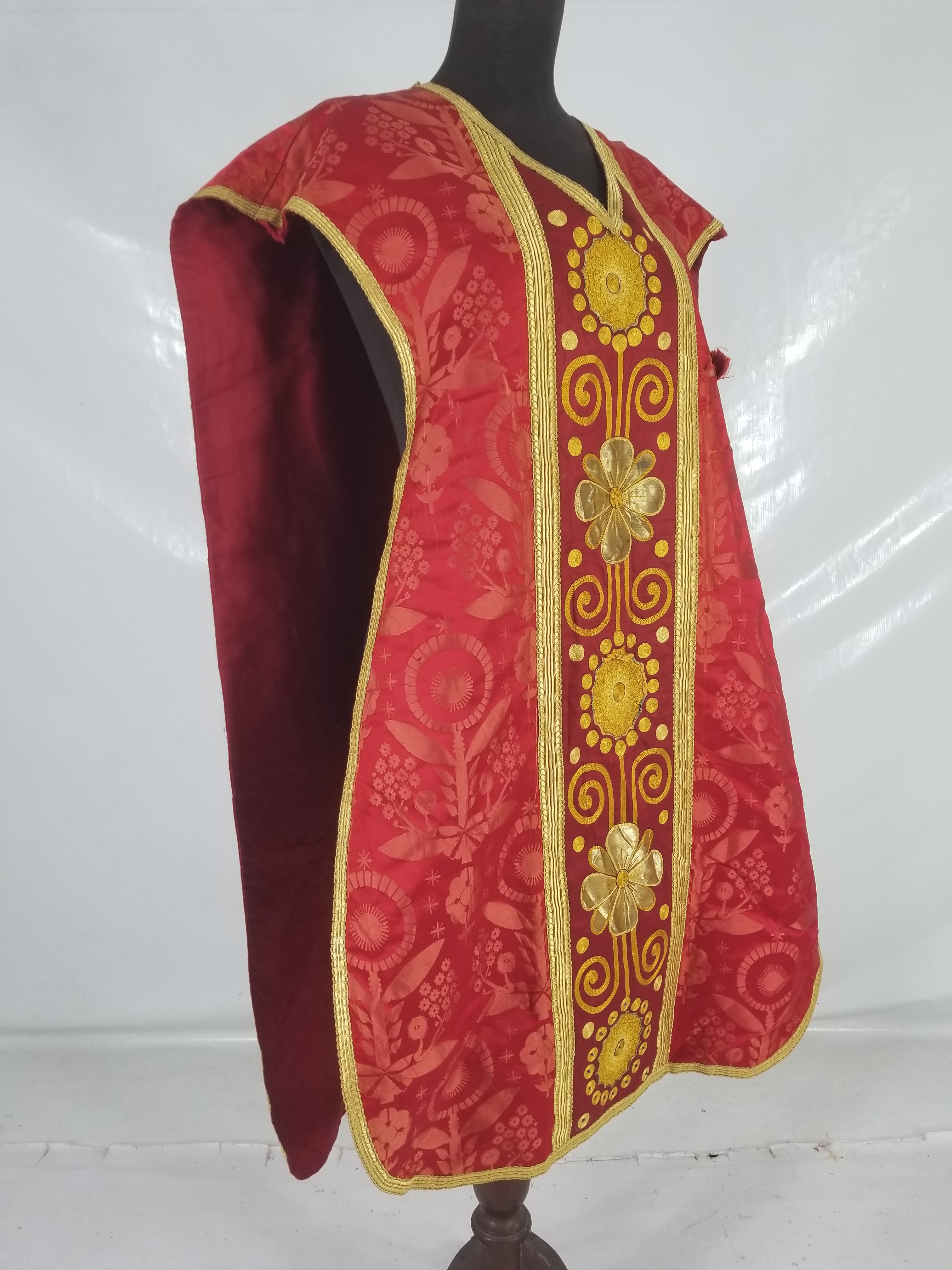 Antique French Silk Brocade Embroidered Chi Rho Motif Church Liturgical Vestment 121x108cm