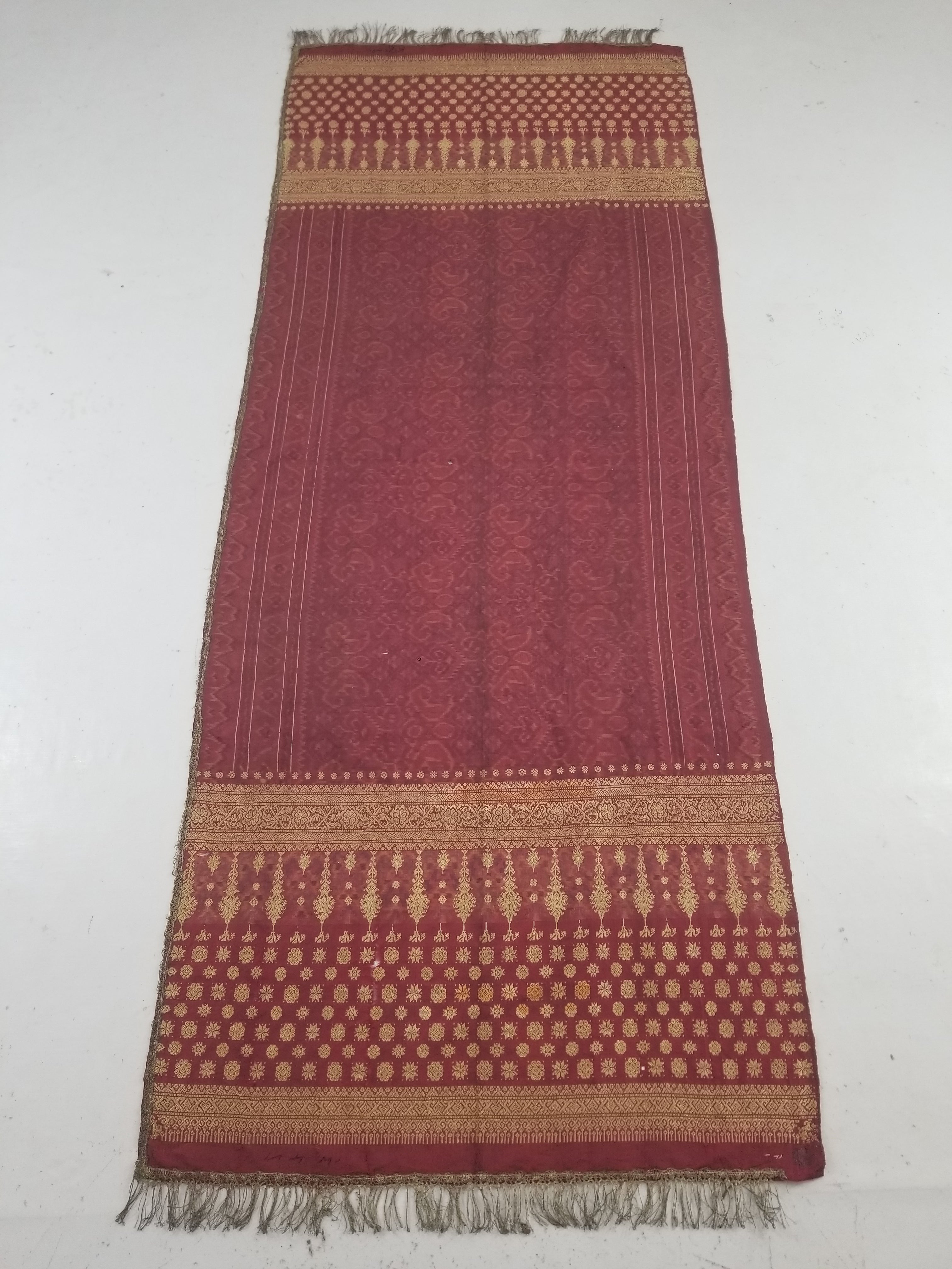 Vintage Traditional Songket-Style Handwoven Ceremonial Textile 216x85cm