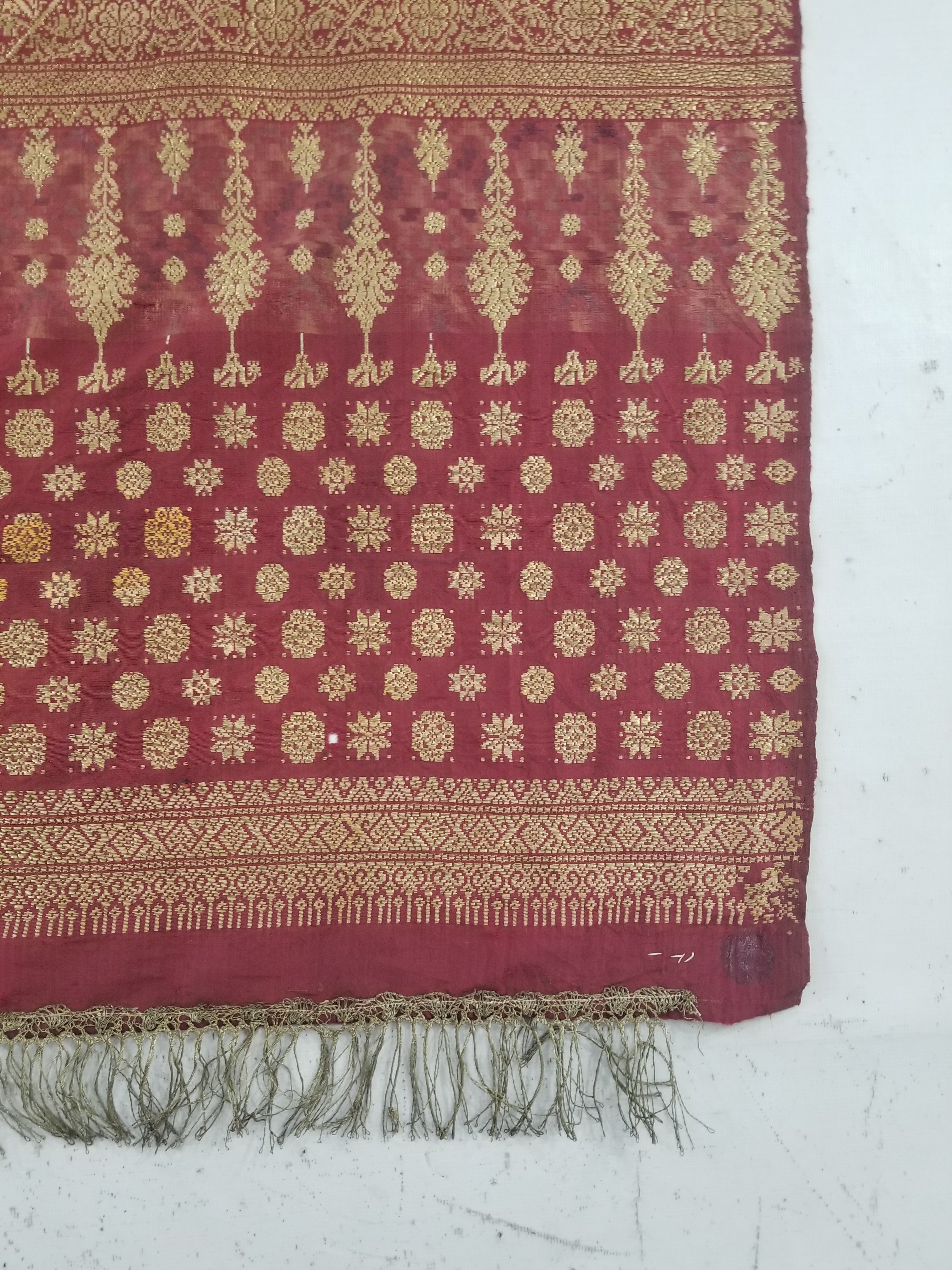 Vintage Traditional Songket-Style Handwoven Ceremonial Textile 216x85cm