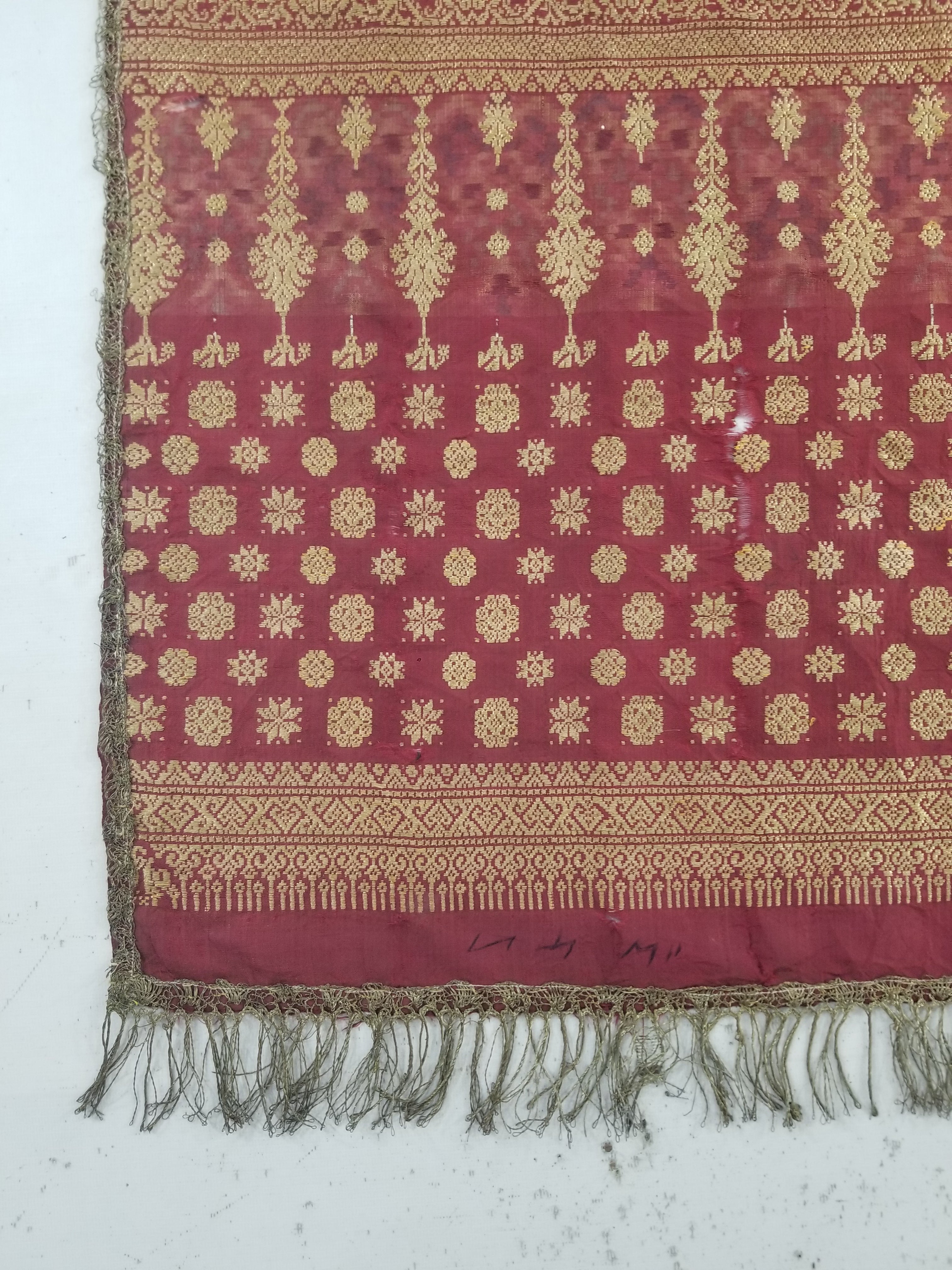 Vintage Traditional Songket-Style Handwoven Ceremonial Textile 216x85cm