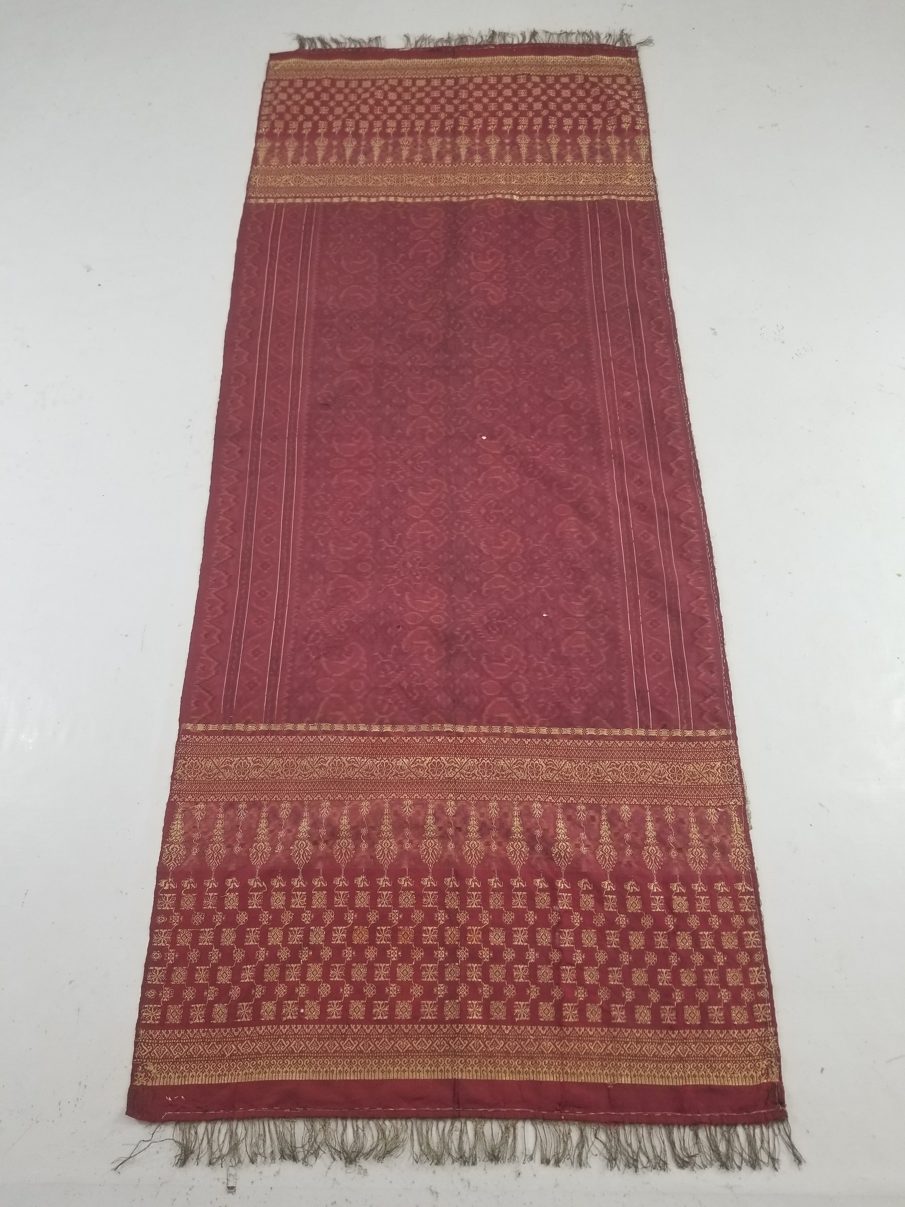 Vintage Traditional Songket-Style Handwoven Ceremonial Textile 216x85cm