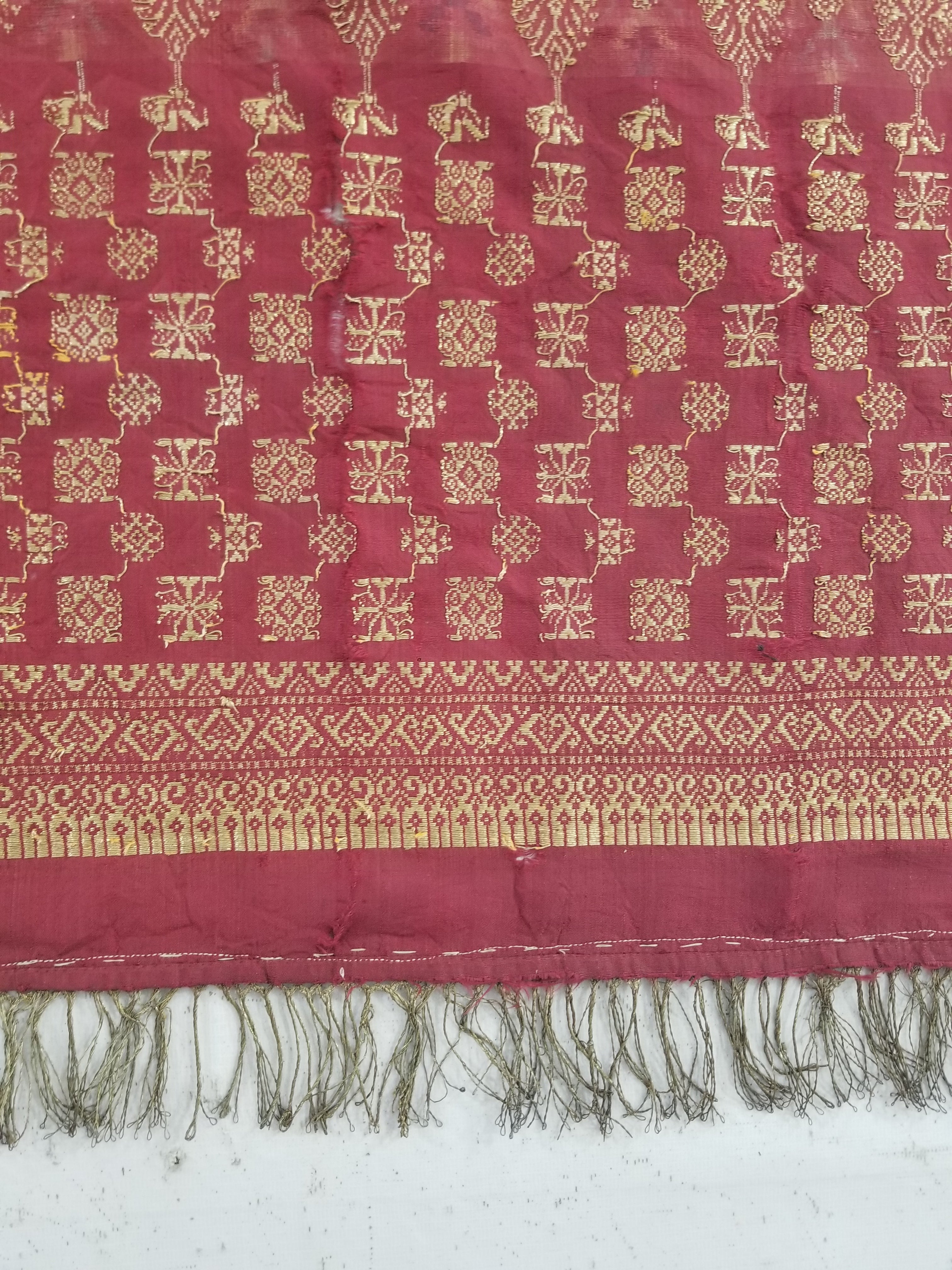 Vintage Traditional Songket-Style Handwoven Ceremonial Textile 216x85cm