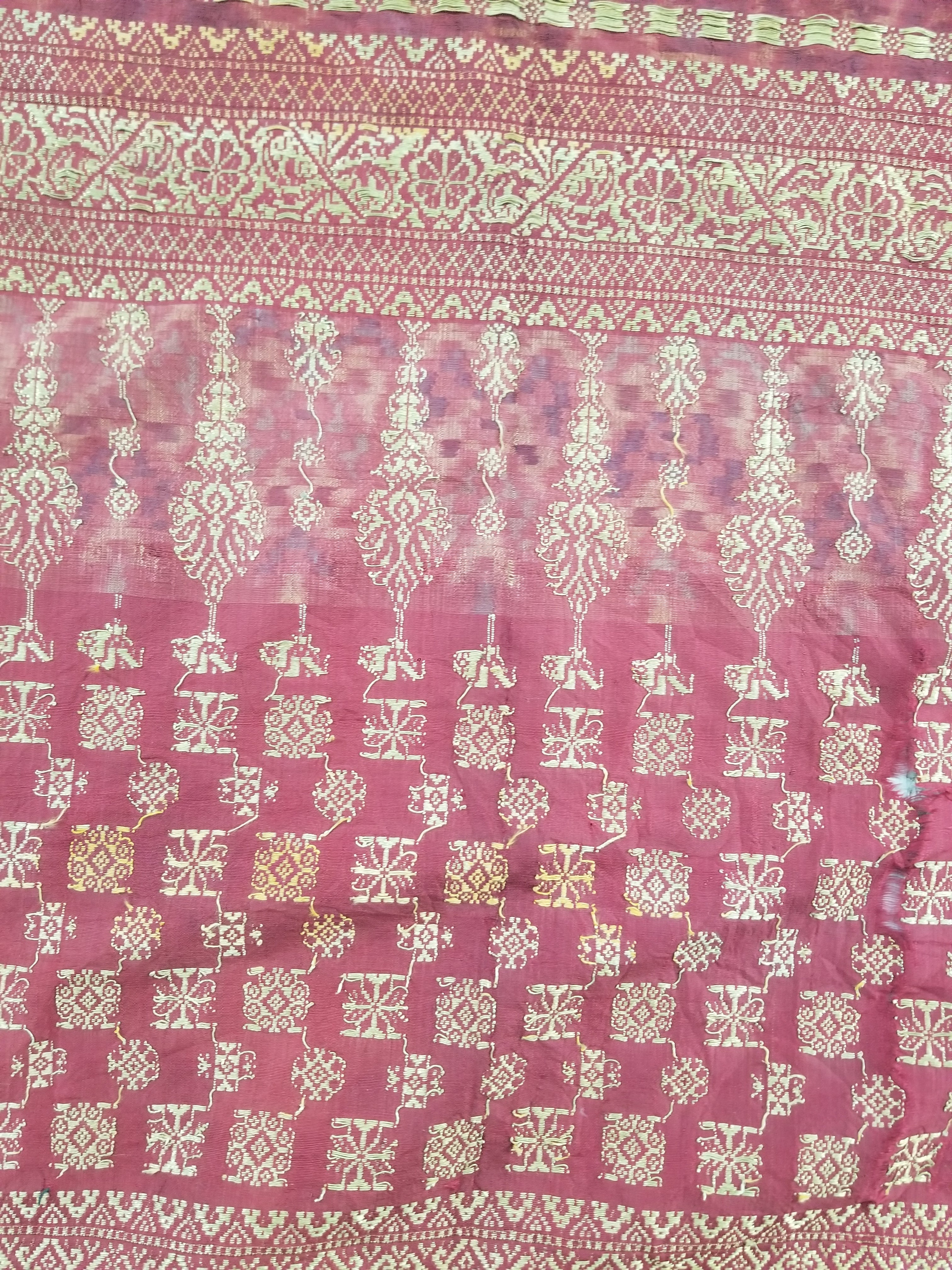 Vintage Traditional Songket-Style Handwoven Ceremonial Textile 216x85cm
