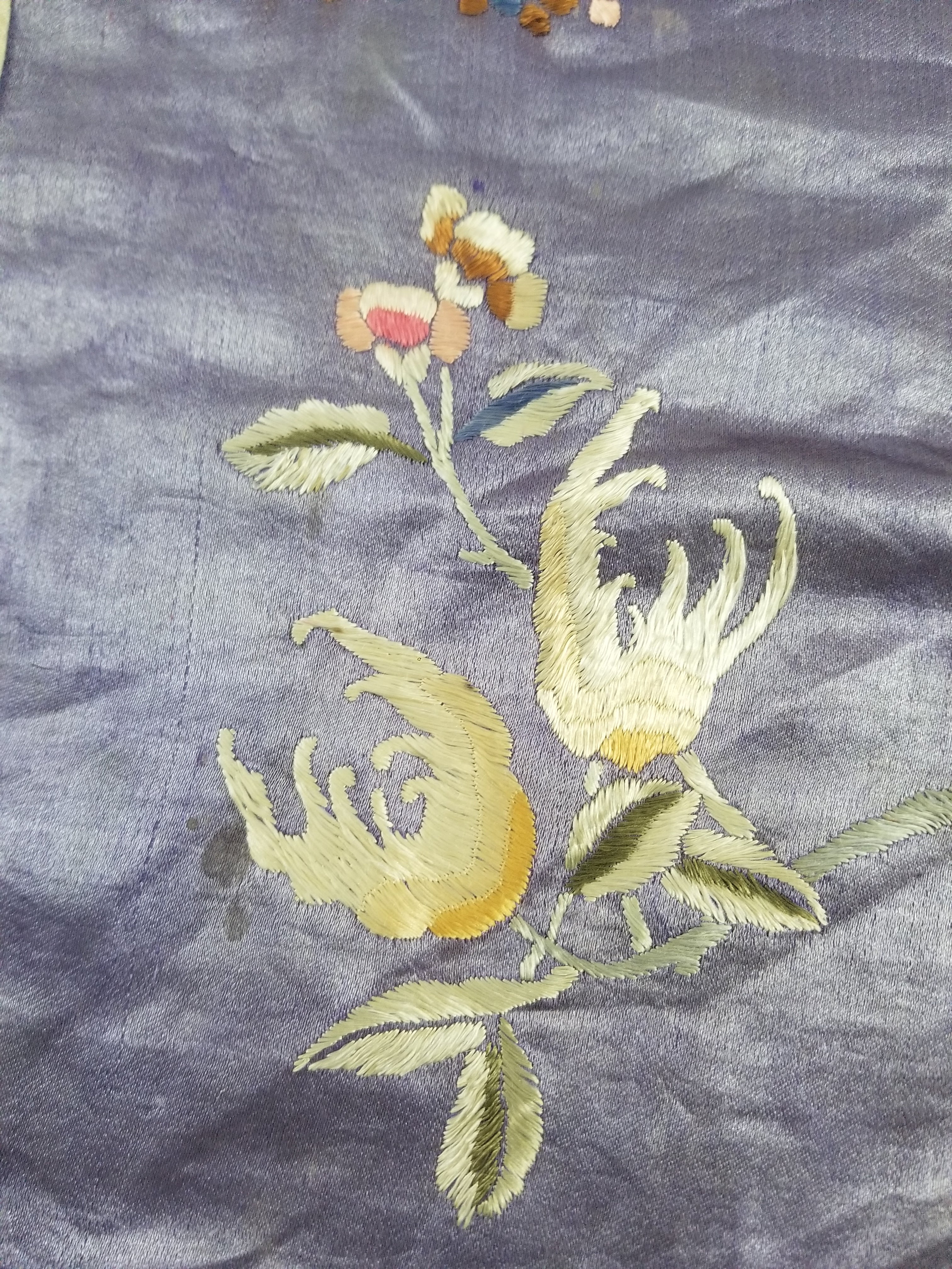Antique Chinese Hand Embroidered Figural & Floral Silk Wall Hanging Tapestry 123x42cm