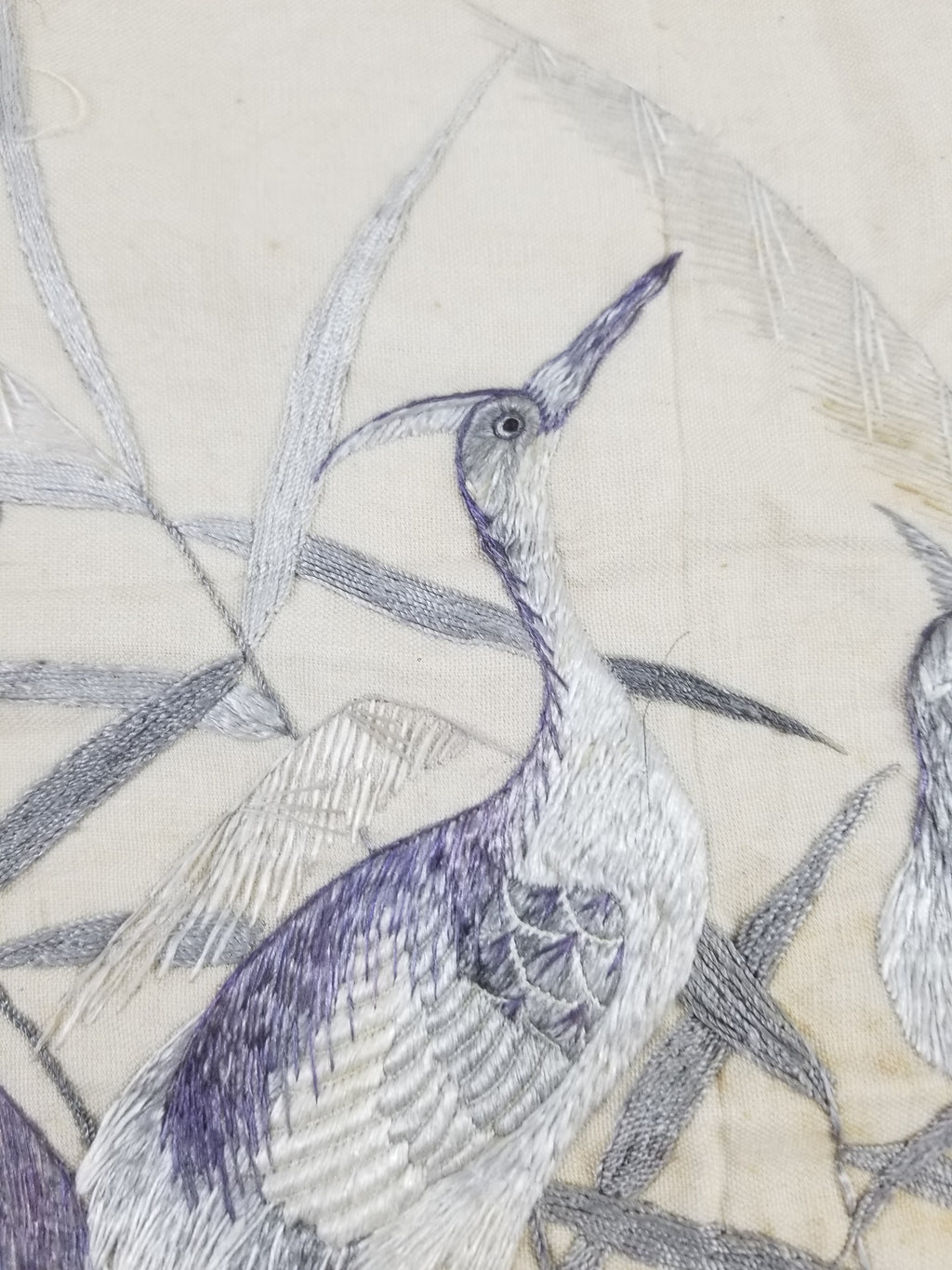 Vintage Chinese Silk Embroidered Crane & Bamboo Tapestry 156x45cm