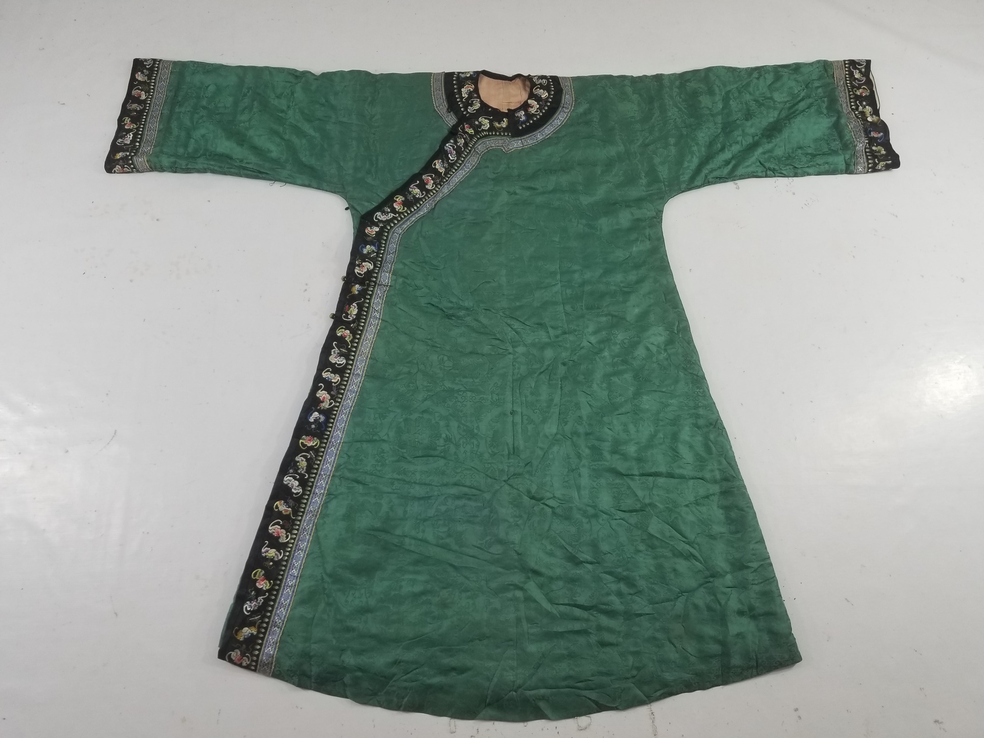 Antique Chinese Silk Brocade Auspicious Symbols Embroidered Silk Robe