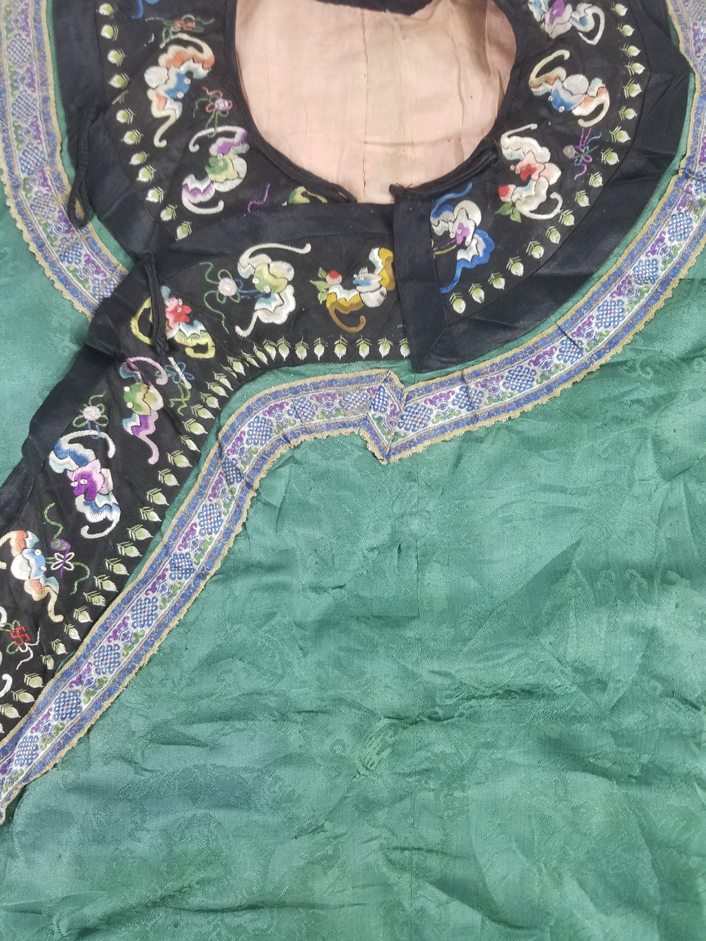 Antique Chinese Silk Brocade Auspicious Symbols Embroidered Silk Robe