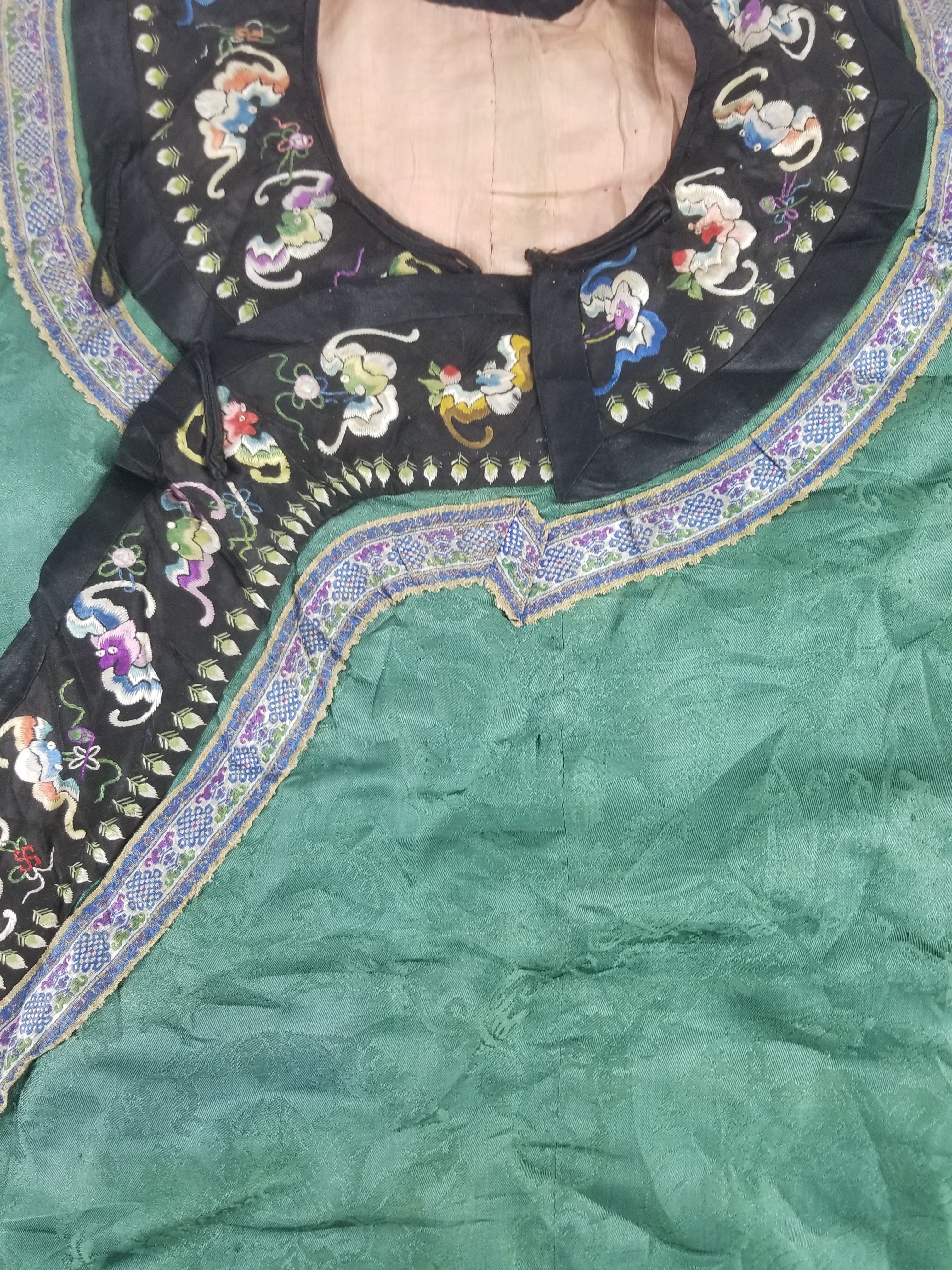 Antique Chinese Silk Brocade Auspicious Symbols Embroidered Silk Robe