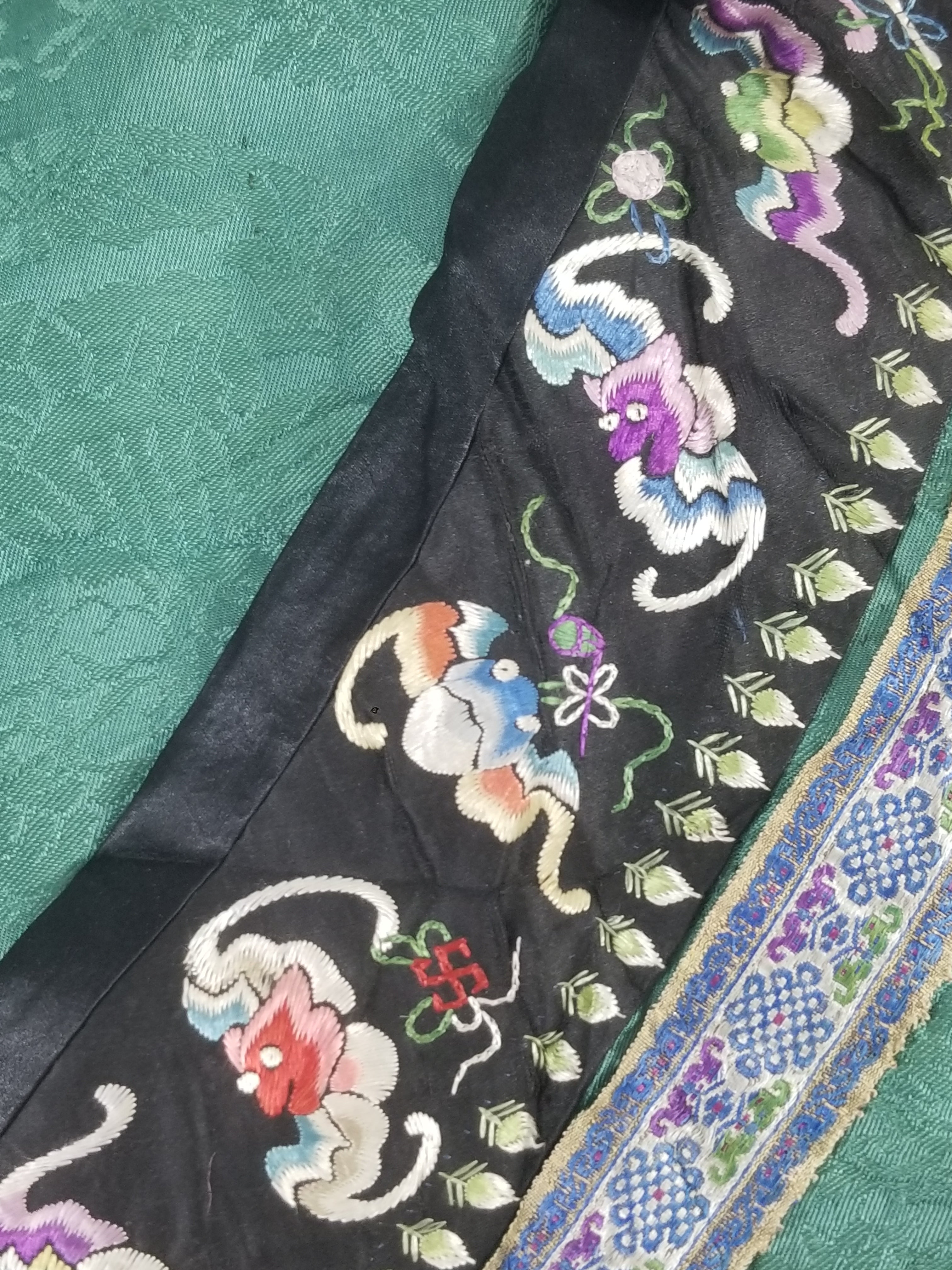 Antique Chinese Silk Brocade Auspicious Symbols Embroidered Silk Robe