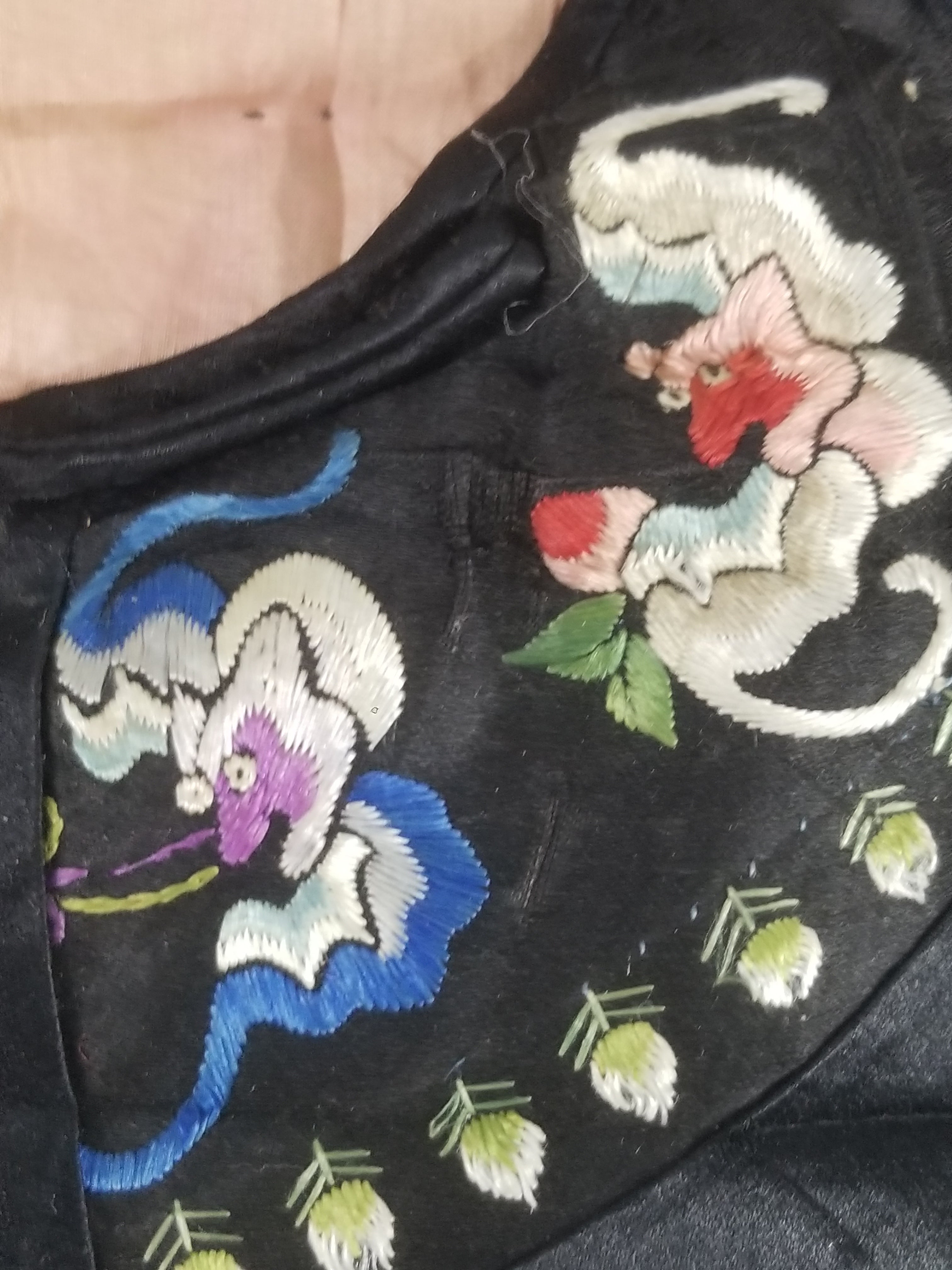 Antique Chinese Silk Brocade Auspicious Symbols Embroidered Silk Robe