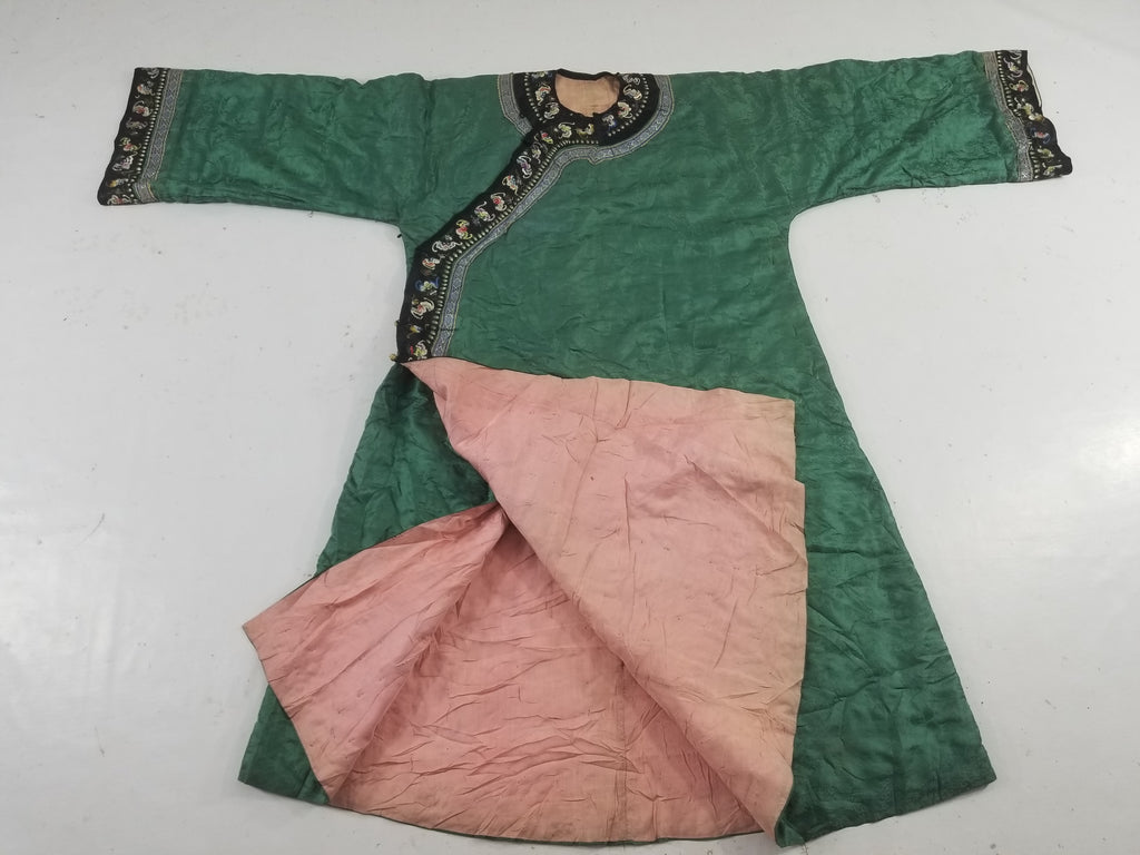 Antique Chinese Silk Brocade Auspicious Symbols Embroidered Silk Robe