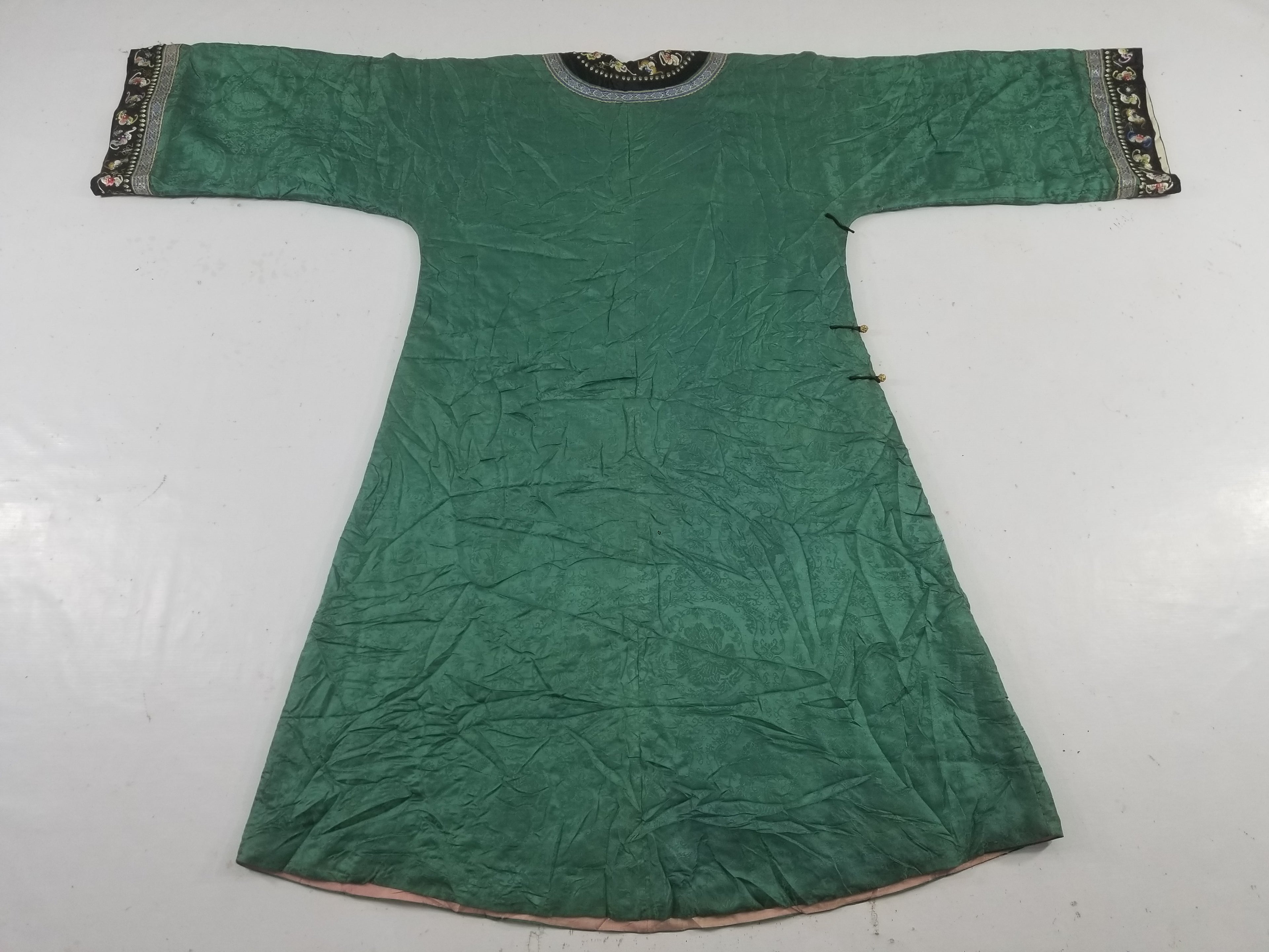 Antique Chinese Silk Brocade Auspicious Symbols Embroidered Silk Robe