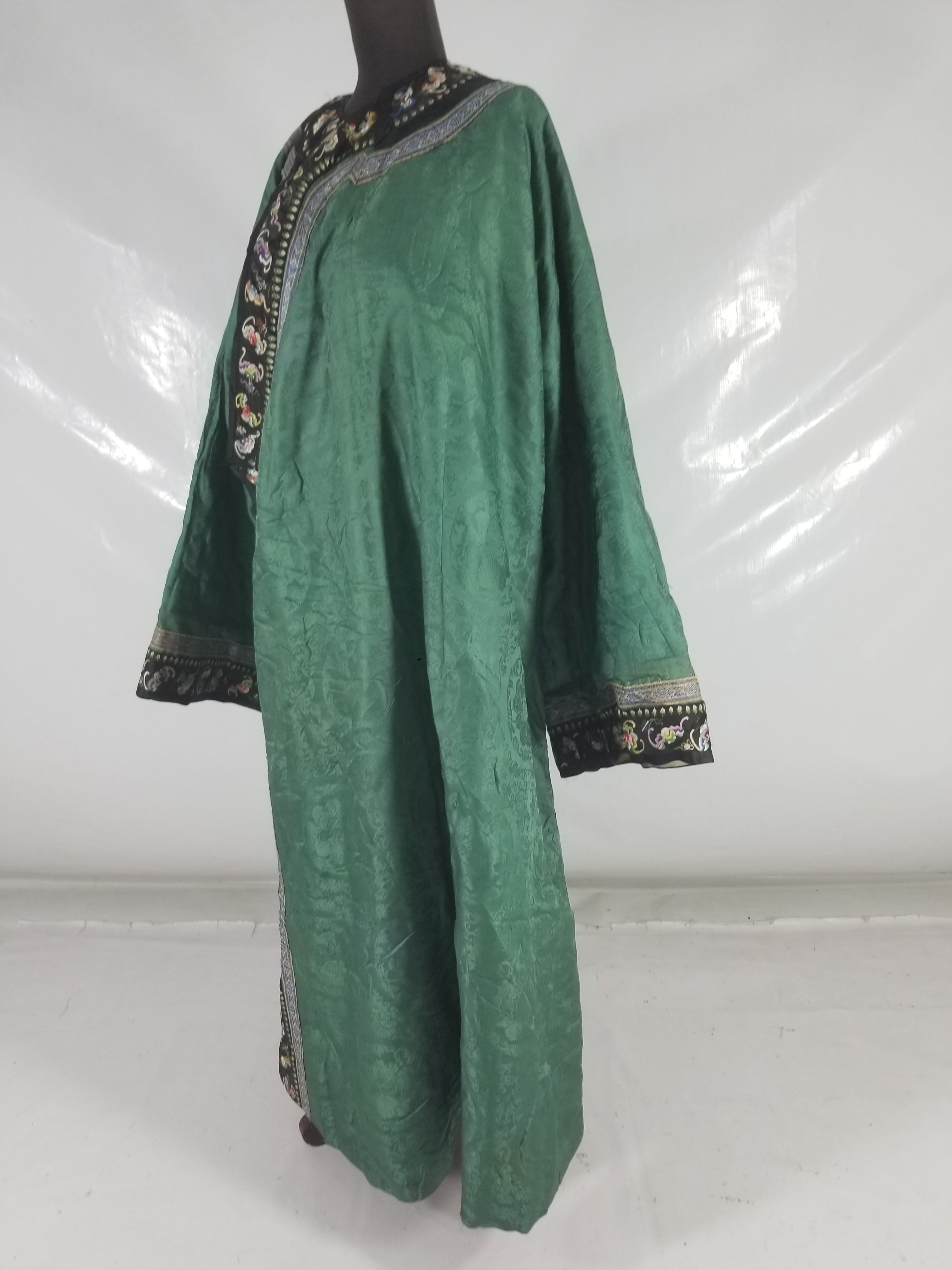 Antique Chinese Silk Brocade Auspicious Symbols Embroidered Silk Robe