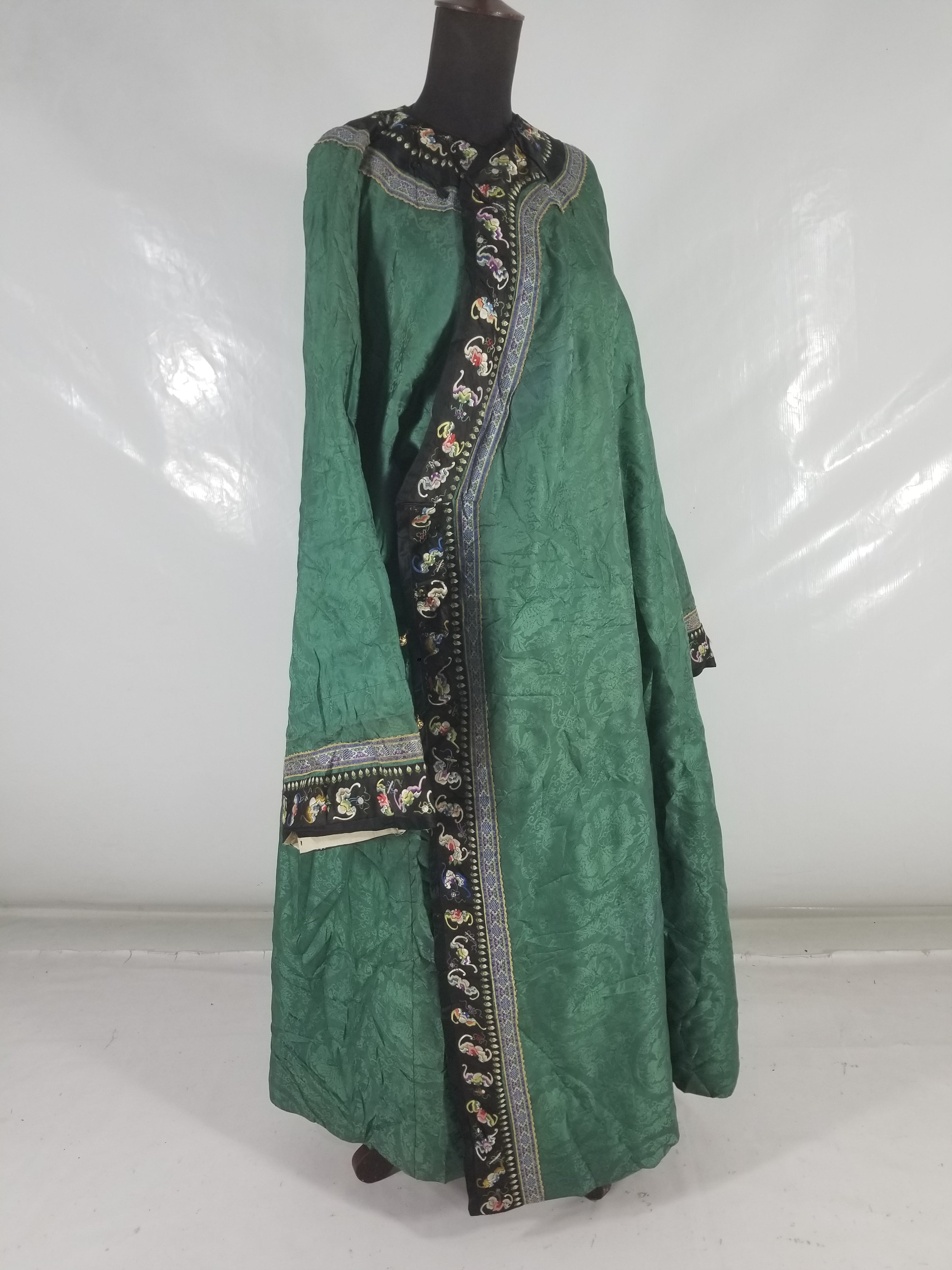 Antique Chinese Silk Brocade Auspicious Symbols Embroidered Silk Robe