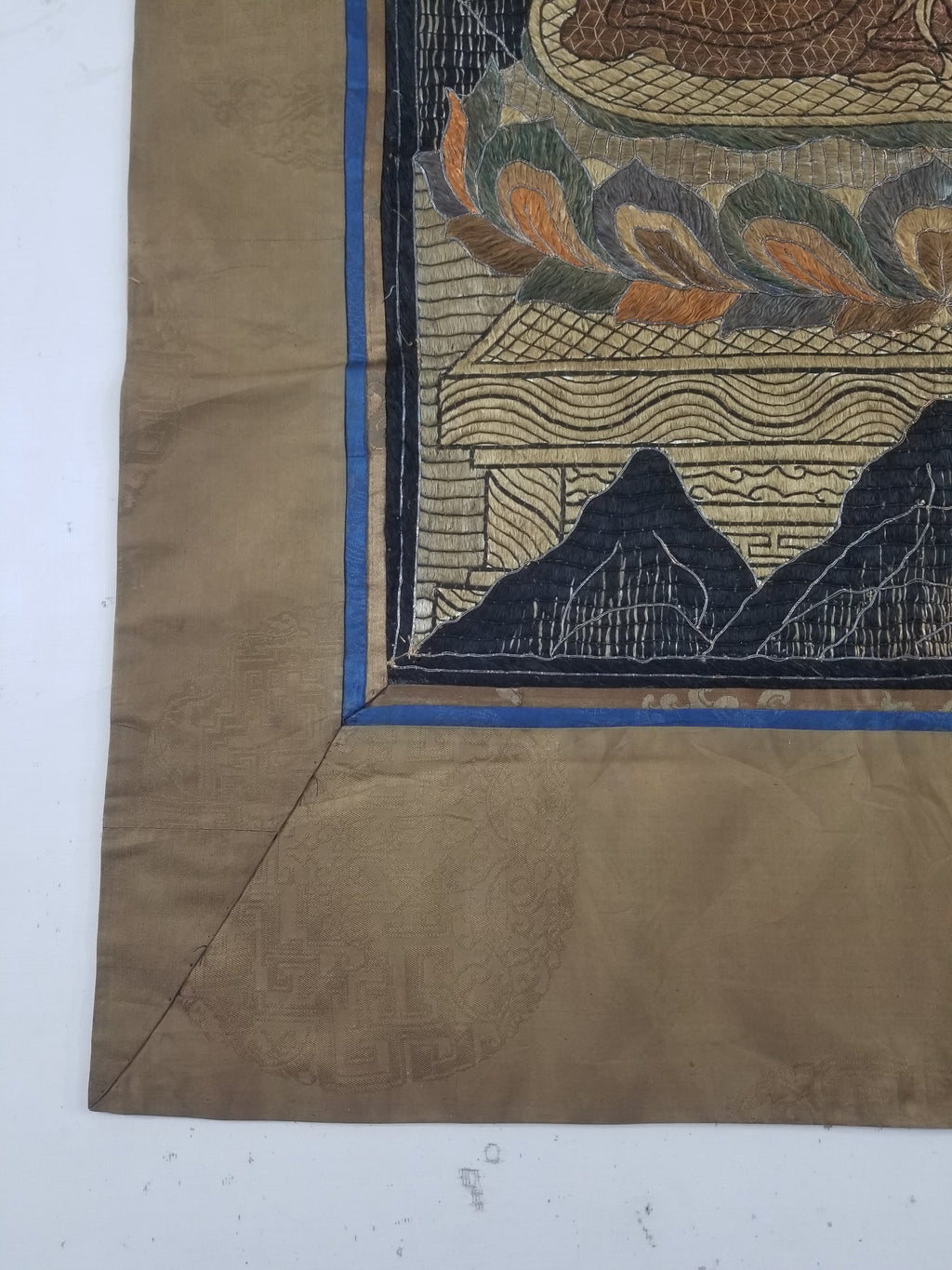 Antique Tibetan Thangka Amitayus Buddha Hand Embroidered Tapestry 141x79cm