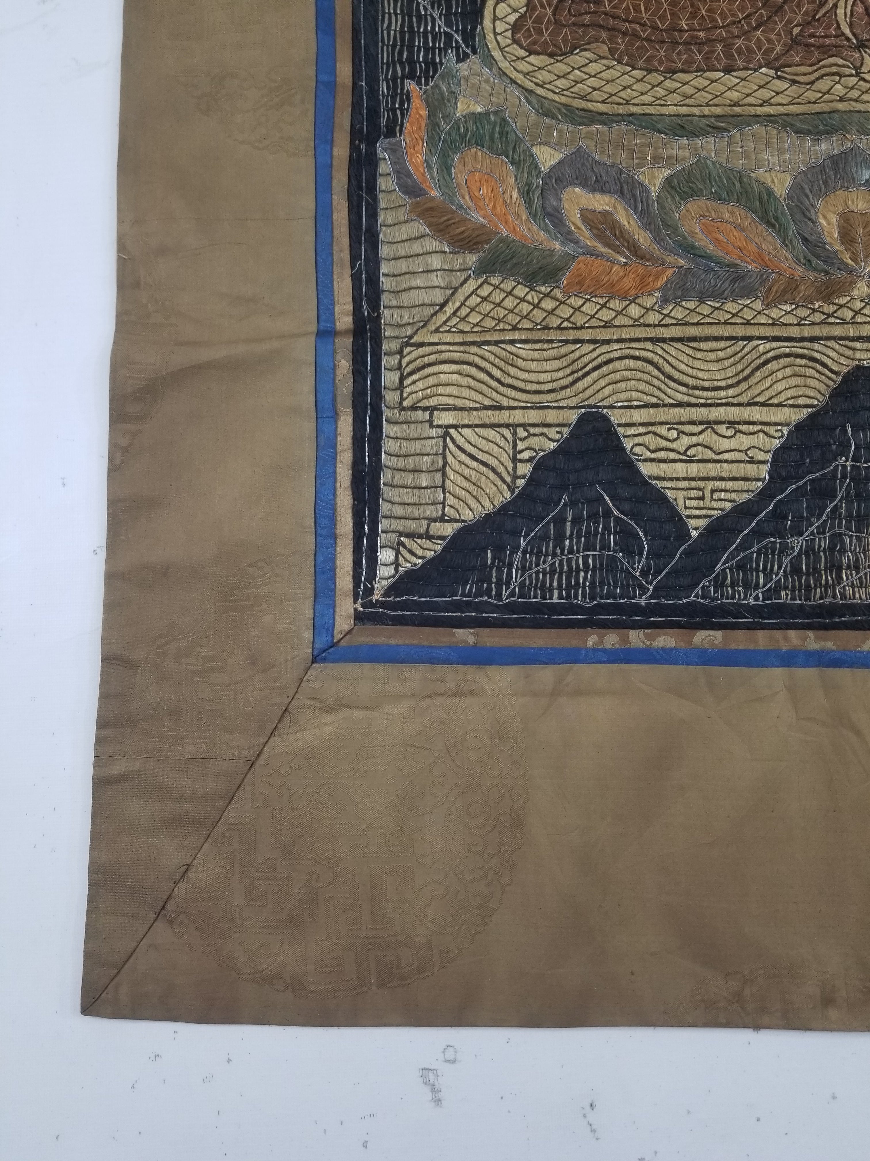 Antique Tibetan Thangka Amitayus Buddha Hand Embroidered Tapestry 141x79cm
