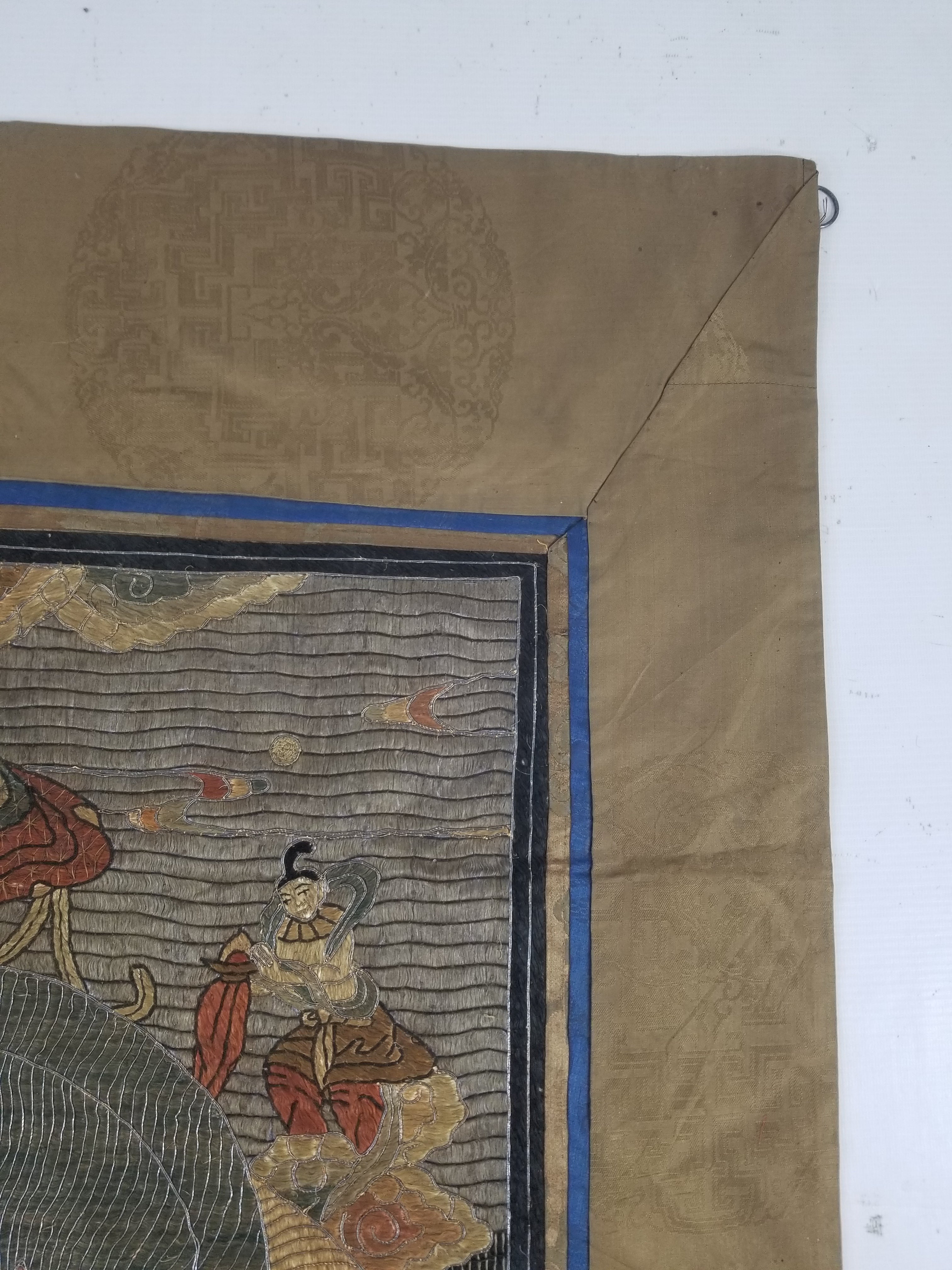 Antique Tibetan Thangka Amitayus Buddha Hand Embroidered Tapestry 141x79cm