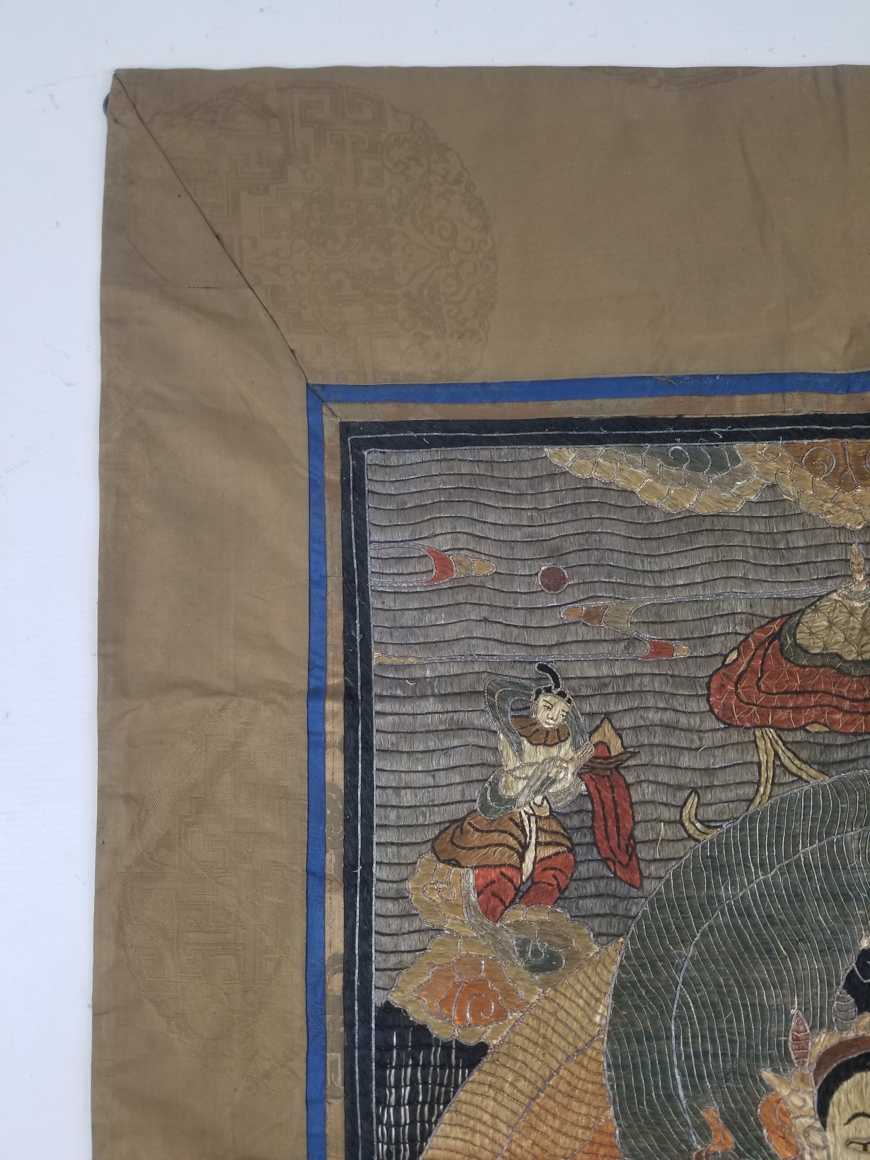 Antique Tibetan Thangka Amitayus Buddha Hand Embroidered Tapestry 141x79cm