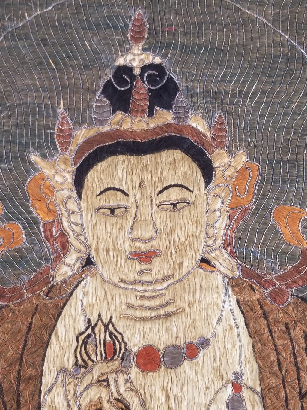 Antique Tibetan Thangka Amitayus Buddha Hand Embroidered Tapestry 141x79cm