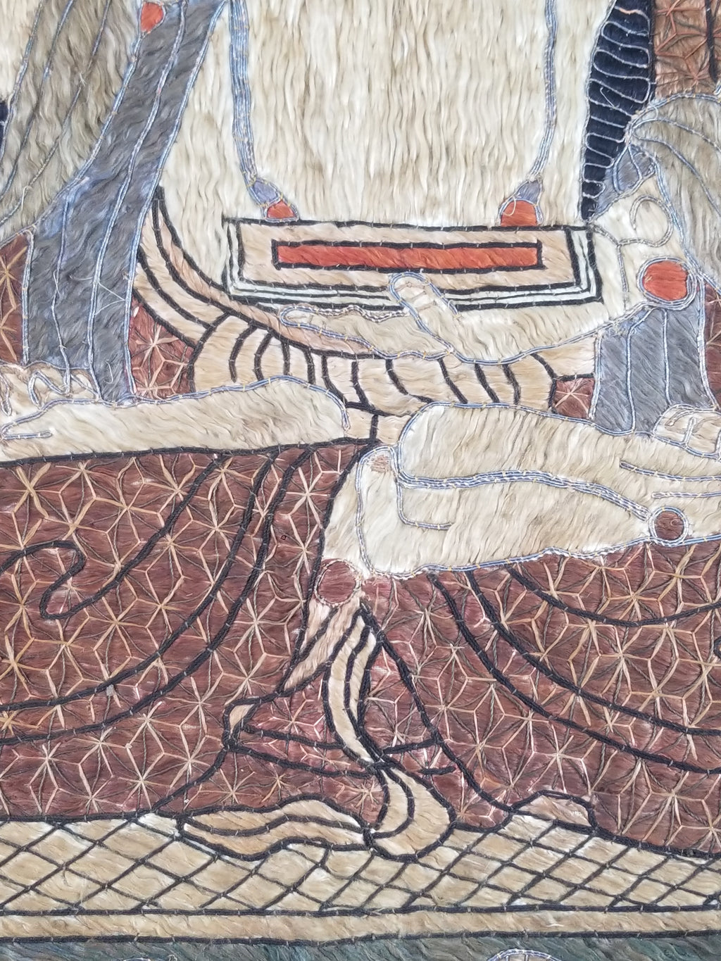 Antique Tibetan Thangka Amitayus Buddha Hand Embroidered Tapestry 141x79cm