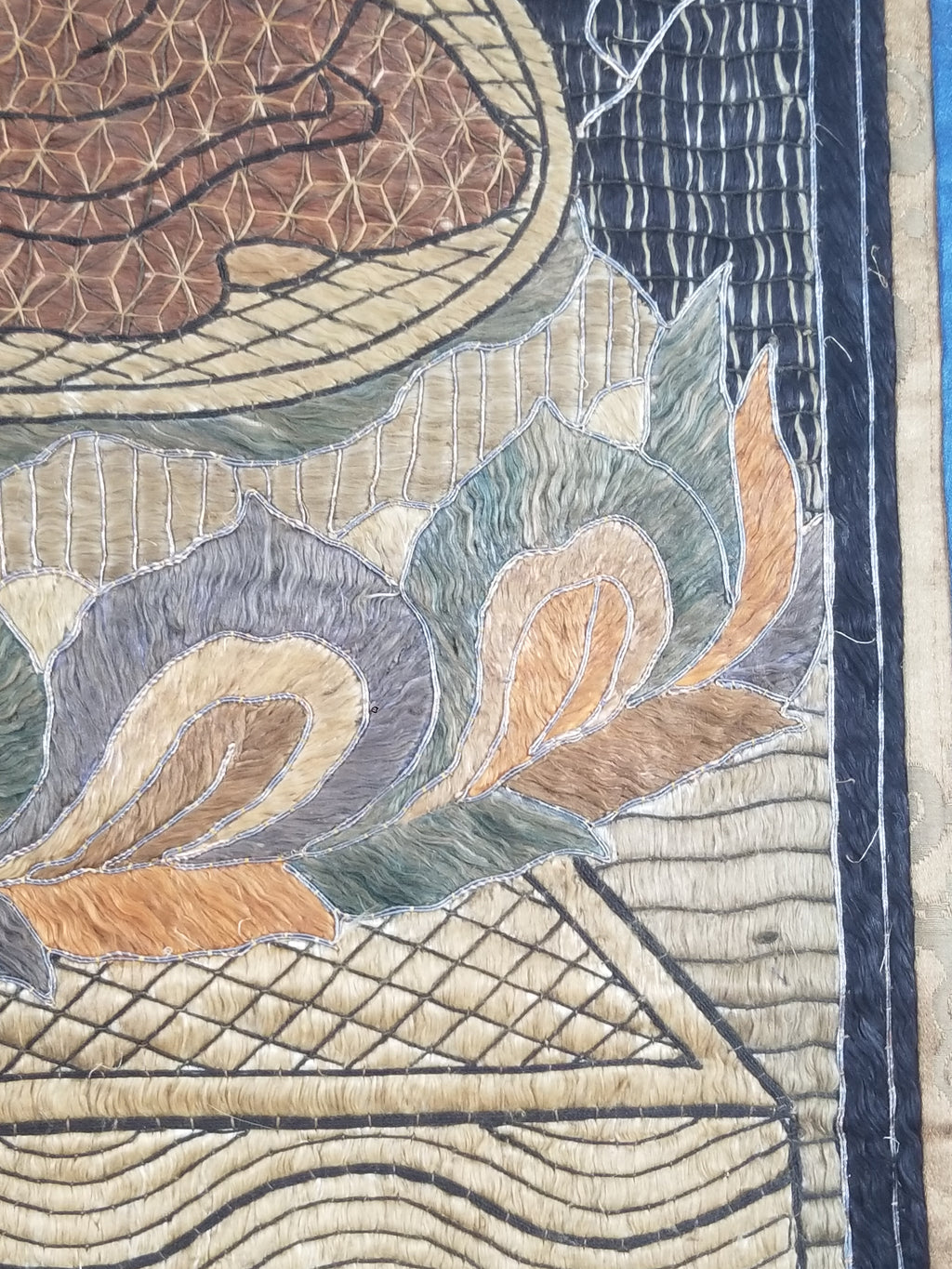 Antique Tibetan Thangka Amitayus Buddha Hand Embroidered Tapestry 141x79cm