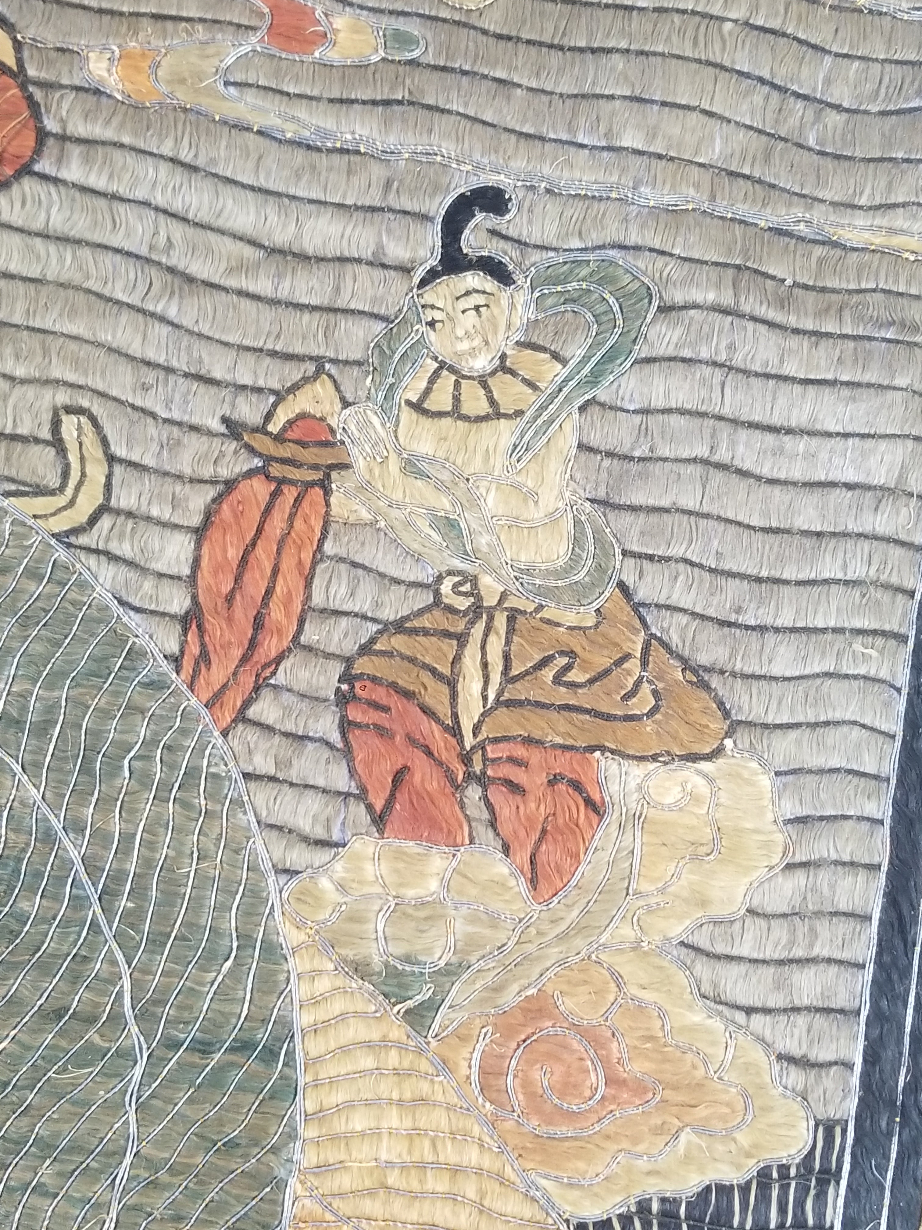 Antique Tibetan Thangka Amitayus Buddha Hand Embroidered Tapestry 141x79cm