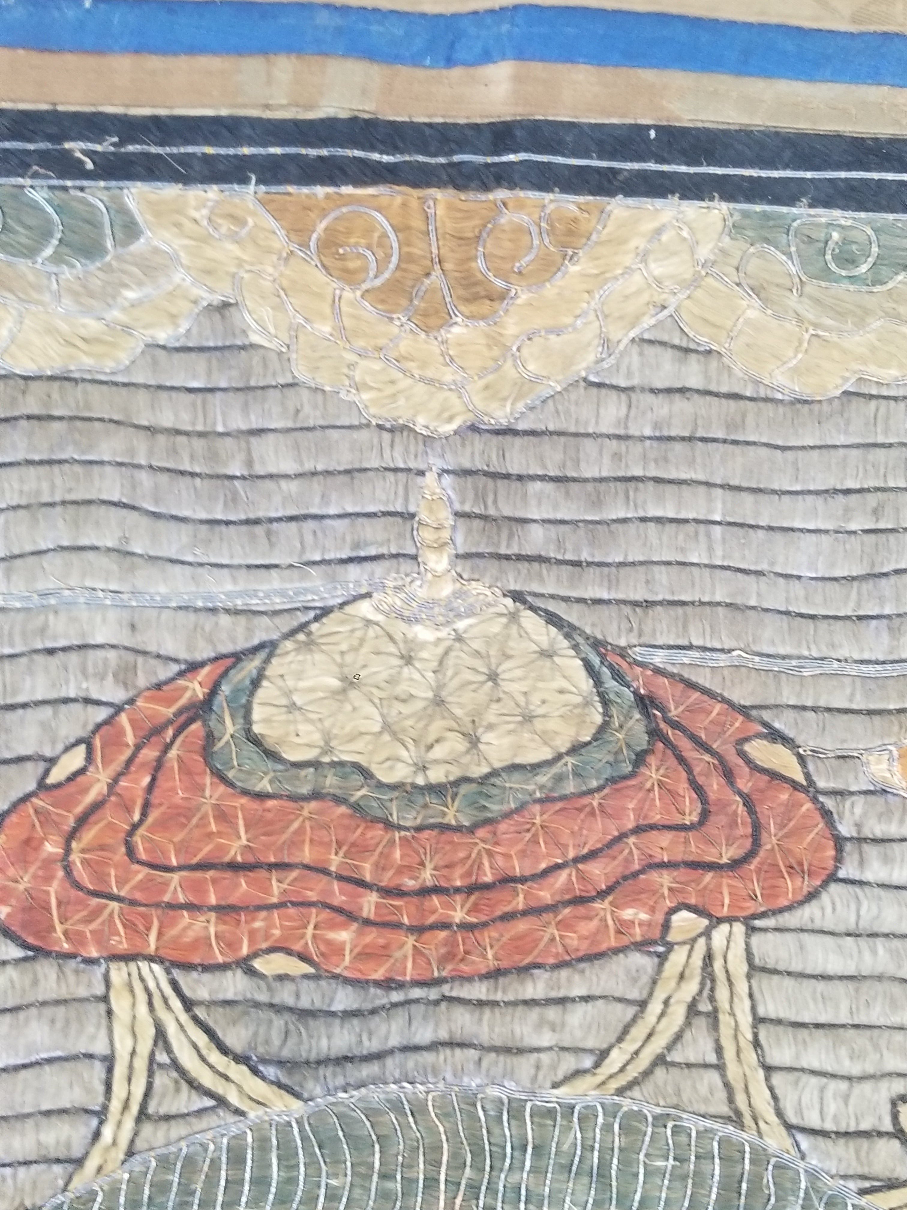 Antique Tibetan Thangka Amitayus Buddha Hand Embroidered Tapestry 141x79cm