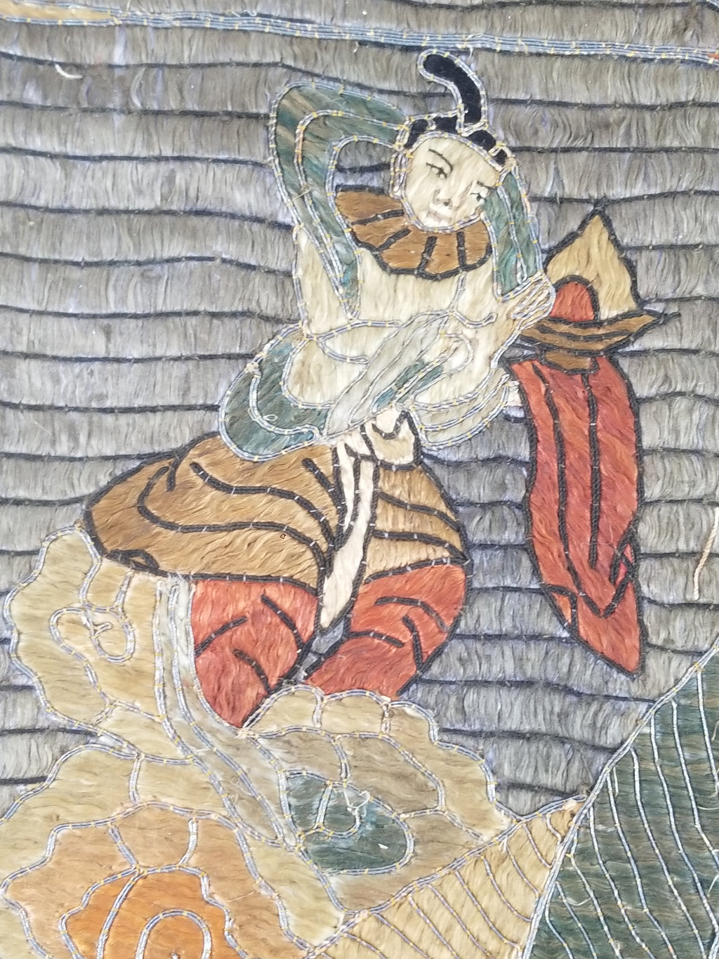 Antique Tibetan Thangka Amitayus Buddha Hand Embroidered Tapestry 141x79cm