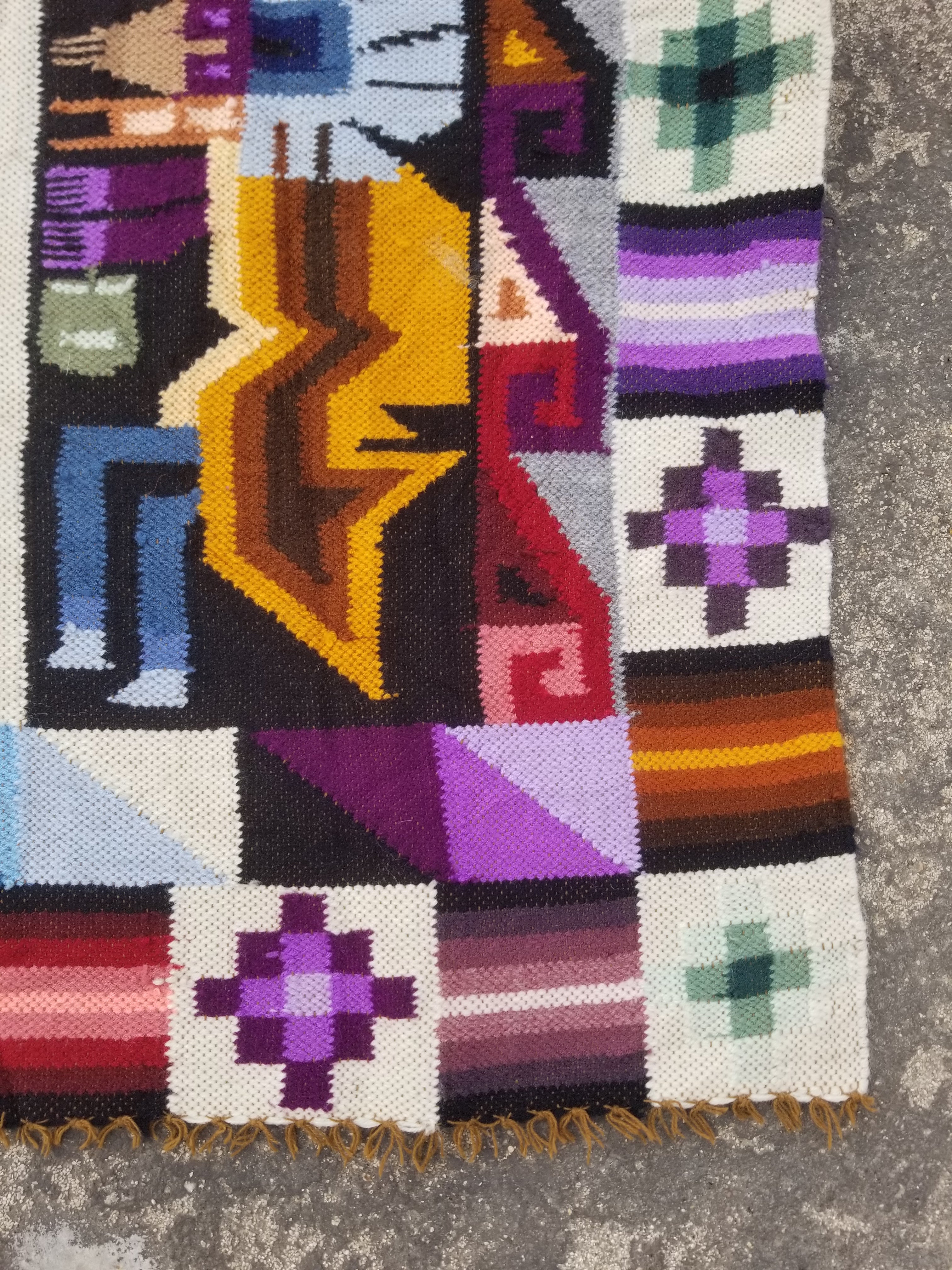 Vintage Handmade Peruvian Tumi Inspired Wool Multicolor Kilim Tapestry 150x110cm
