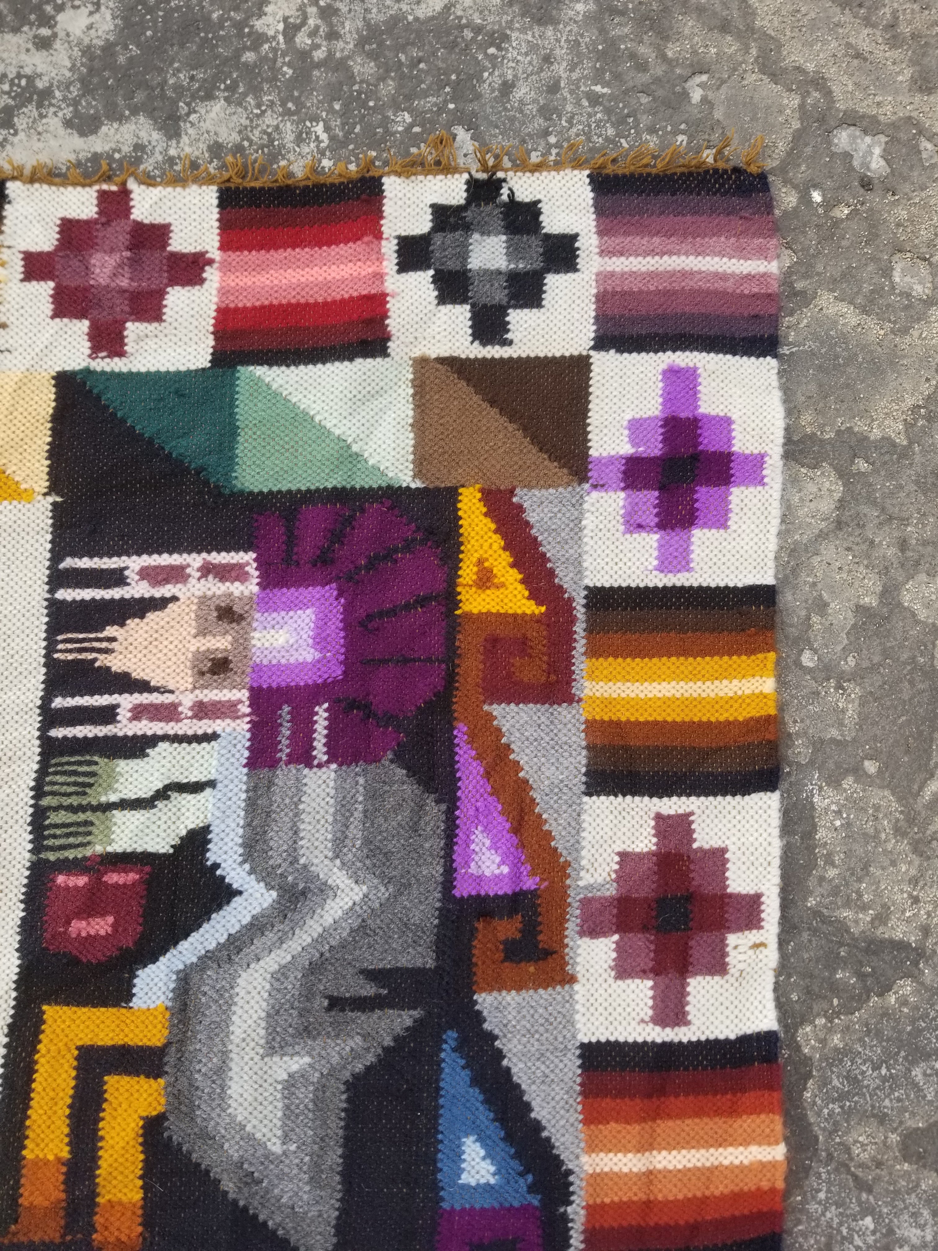 Vintage Handmade Peruvian Tumi Inspired Wool Multicolor Kilim Tapestry 150x110cm