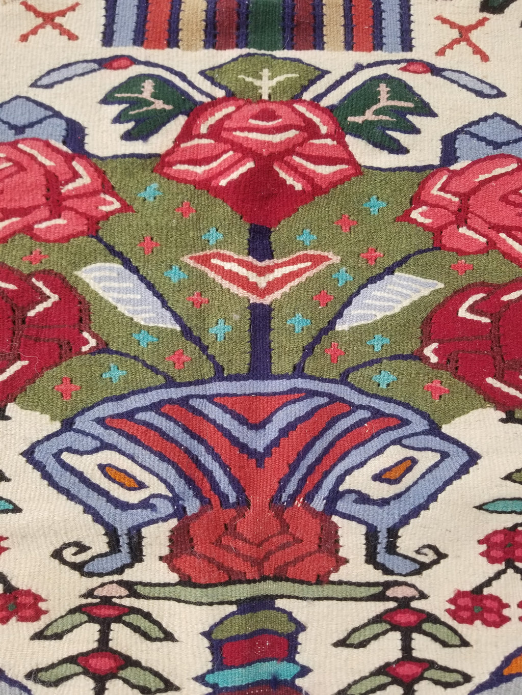 Vintage Traditional Handwoven Pictorial Birds & Floral Wool Kilim 224x134cm