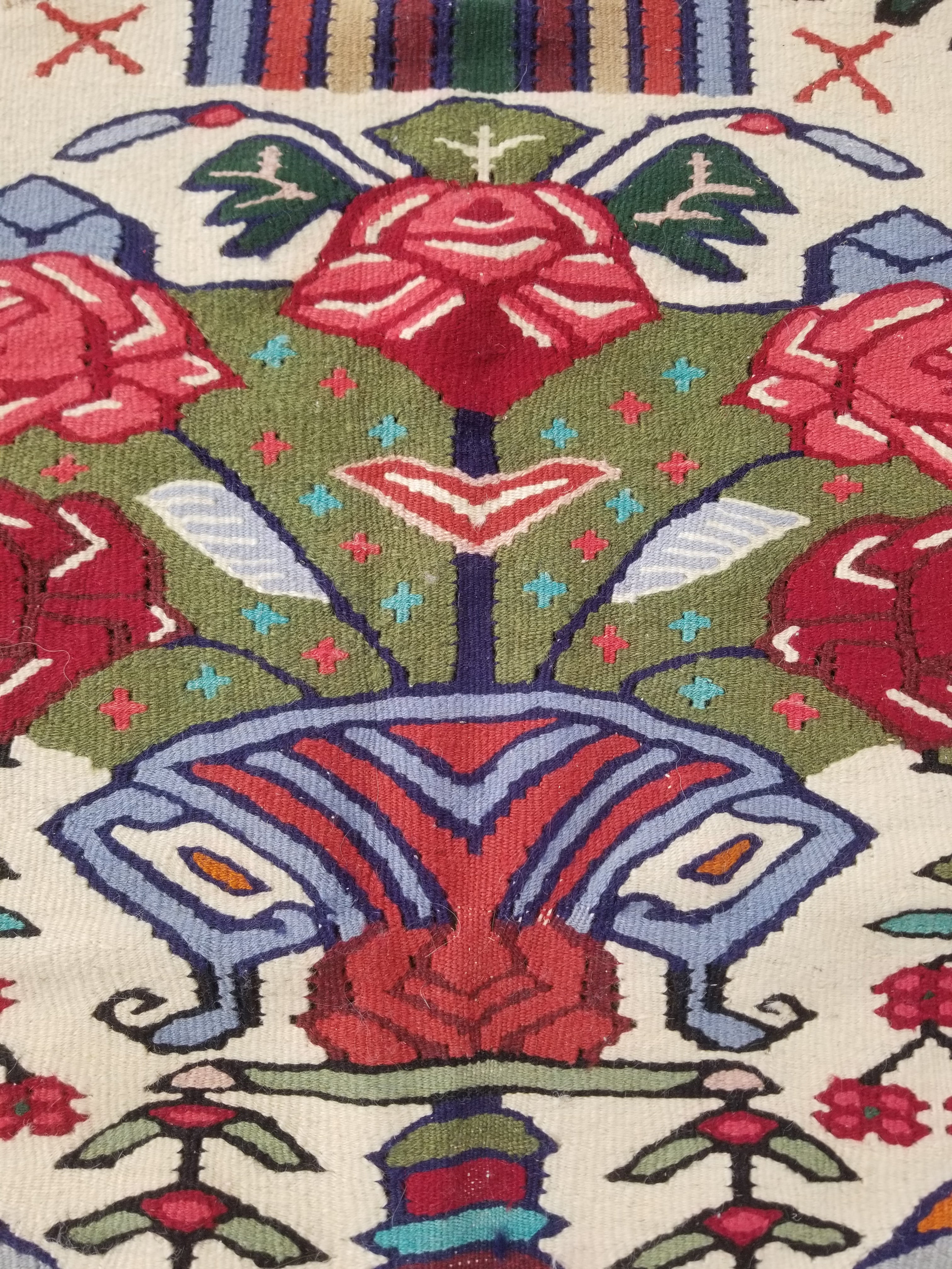 Vintage Traditional Handwoven Pictorial Birds & Floral Wool Kilim 224x134cm