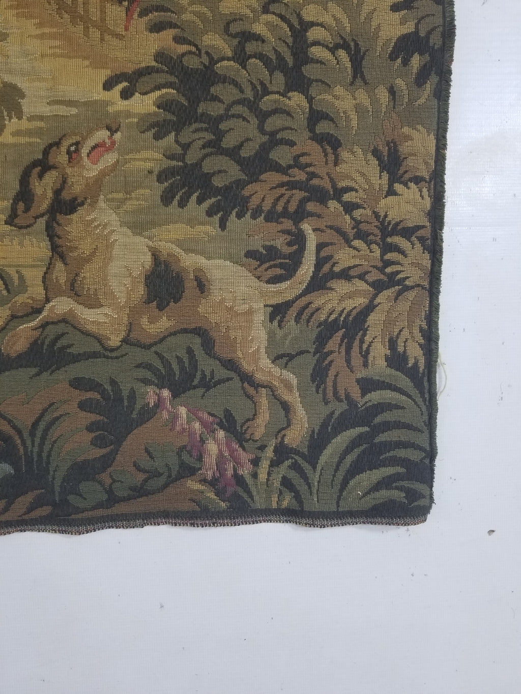 Vintage French Jacquard Woven Hunting Verdure Scene Tapestry 171x84cm