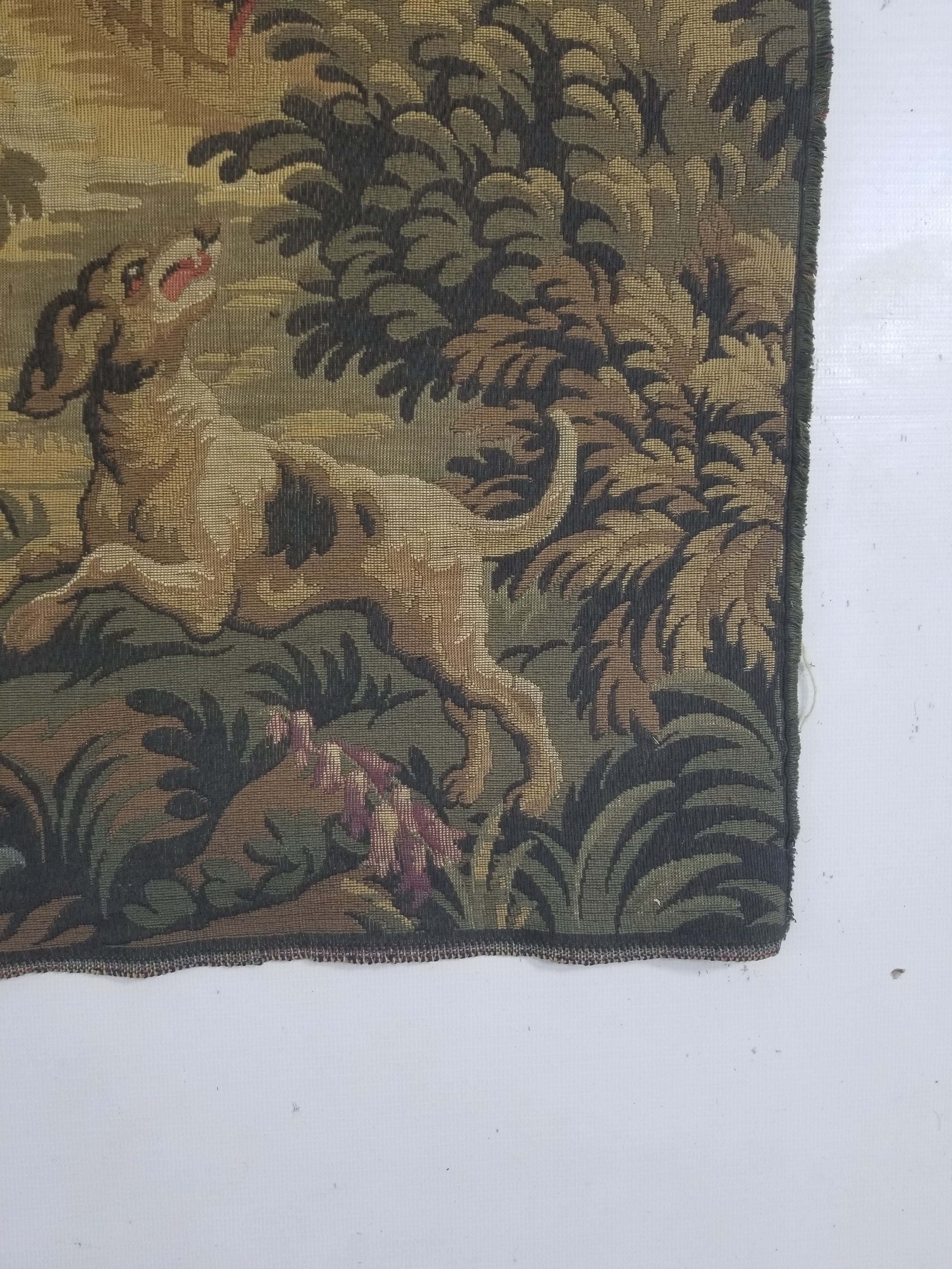 Vintage French Jacquard Woven Hunting Verdure Scene Tapestry 171x84cm