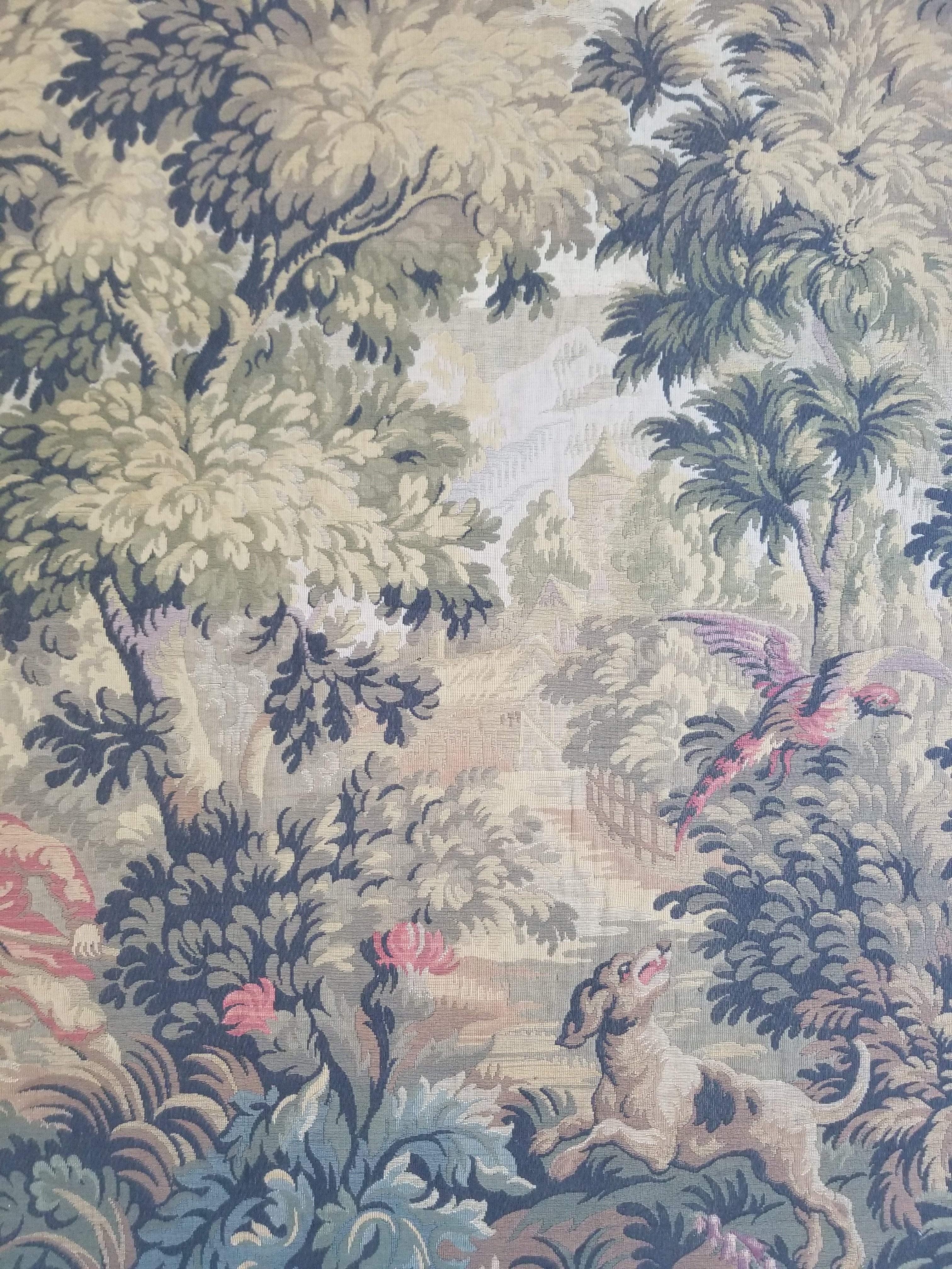Vintage French Jacquard Woven Hunting Verdure Scene Tapestry 171x84cm